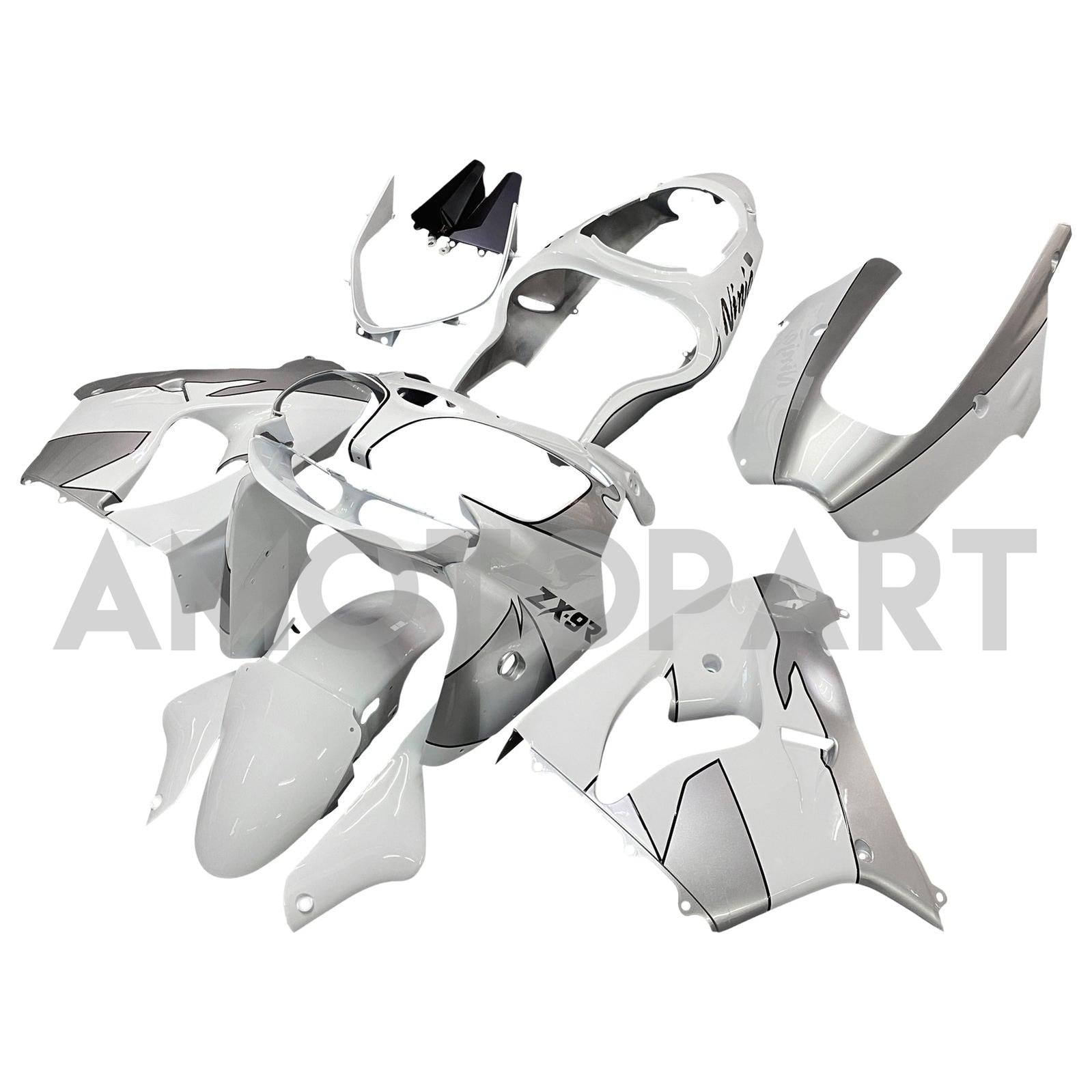 Amotopart Kawasaki ZX9R 2000-2001 Silver White Fairing Kit