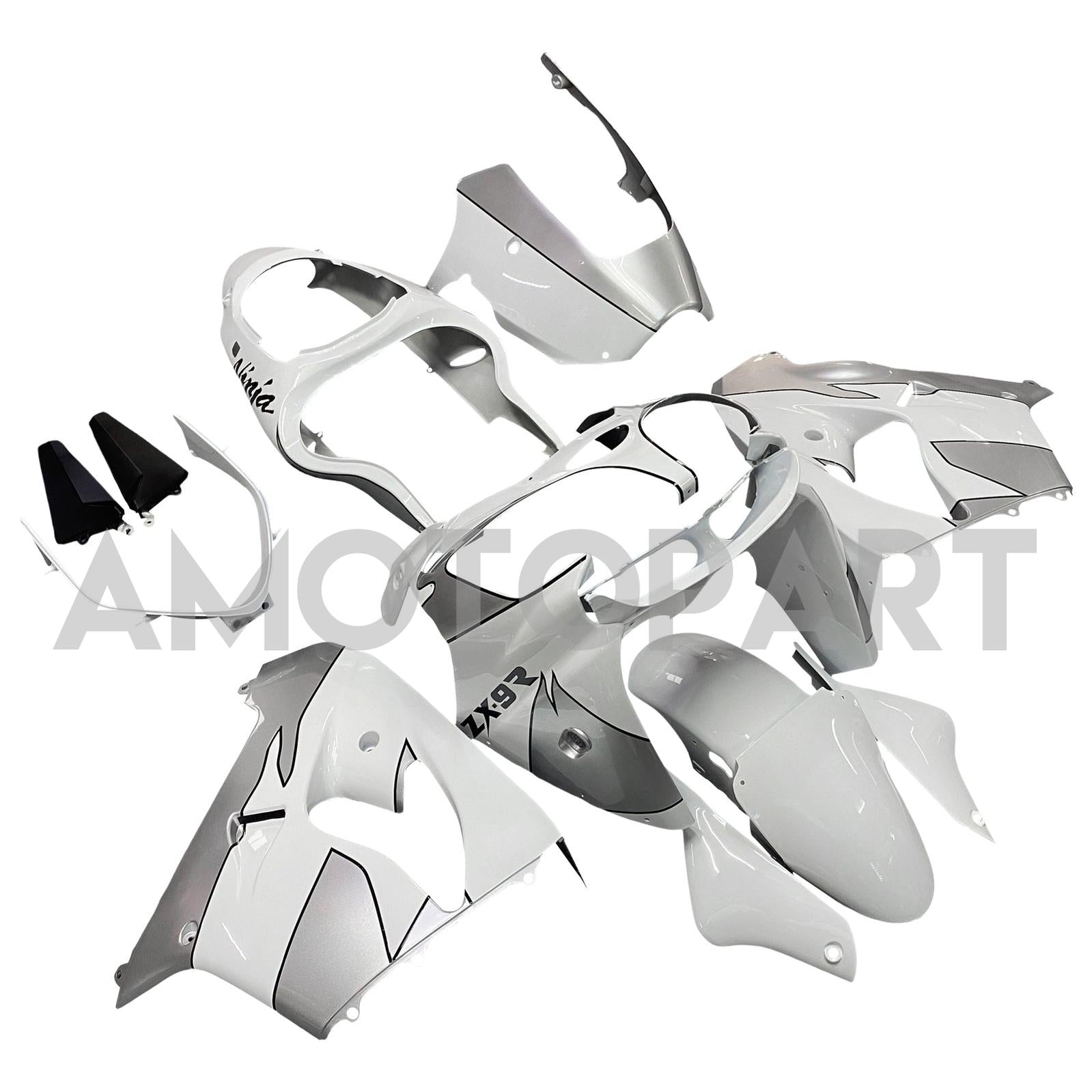 Amotopart Kawasaki ZX9R 2000-2001 Silver White Fairing Kit