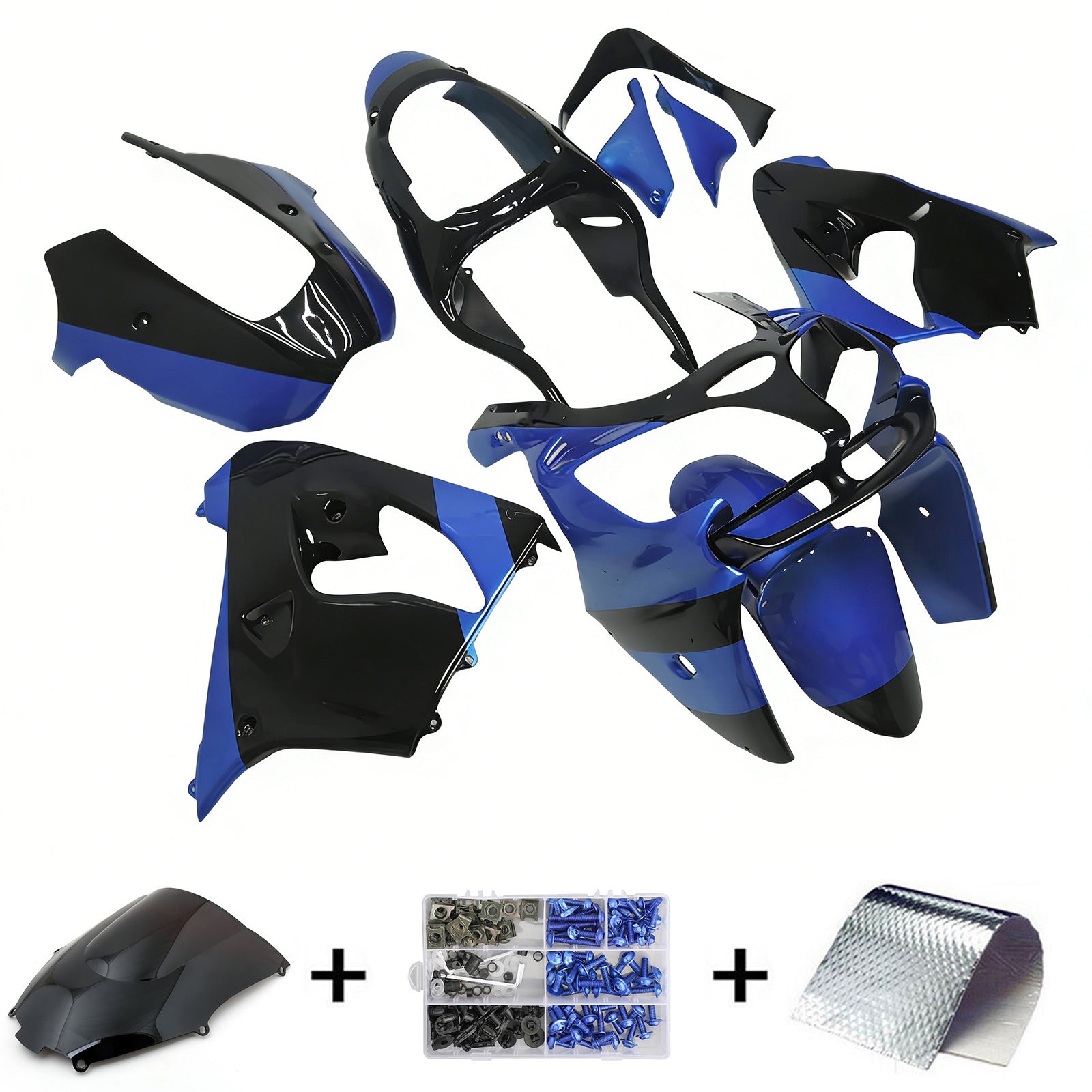 Amotopart 2000-2001 Kawasaki ZX9R Blue Black Fairing Zestaw