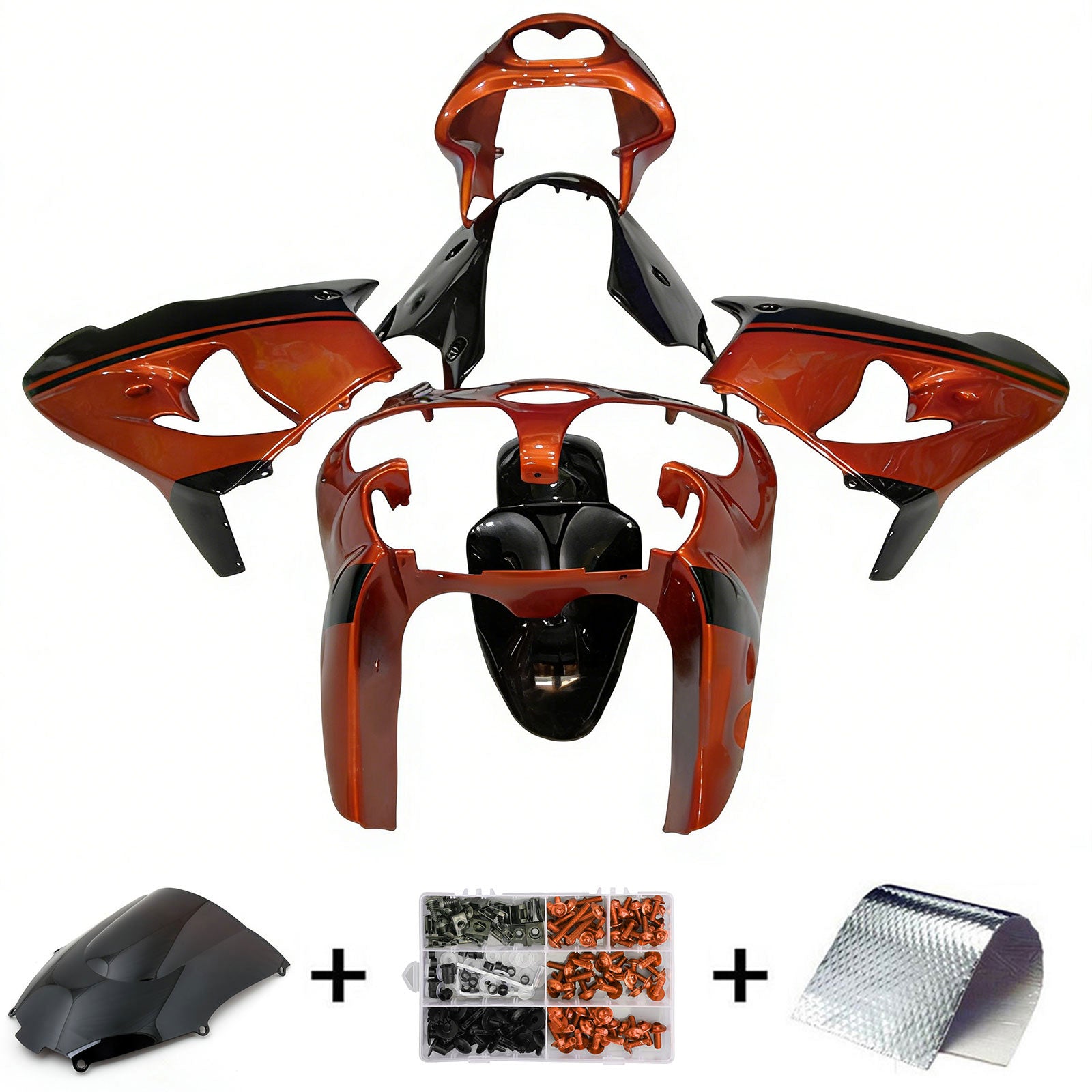 Amotopart 2000-2001 Kawasaki ZX9R Orange Black & White Logo Zestaw Fairing
