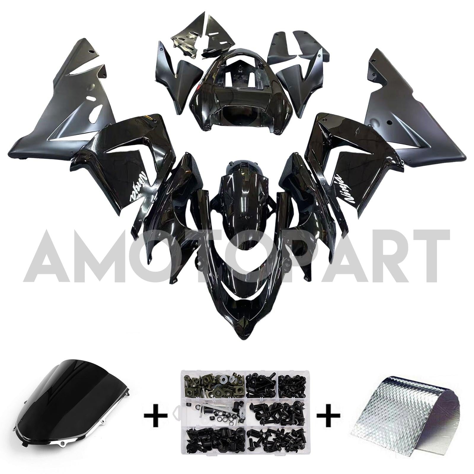 Amotopart 2004-2005 Kawasaki ZX10R Gloss&Matte Black Fairing Kit