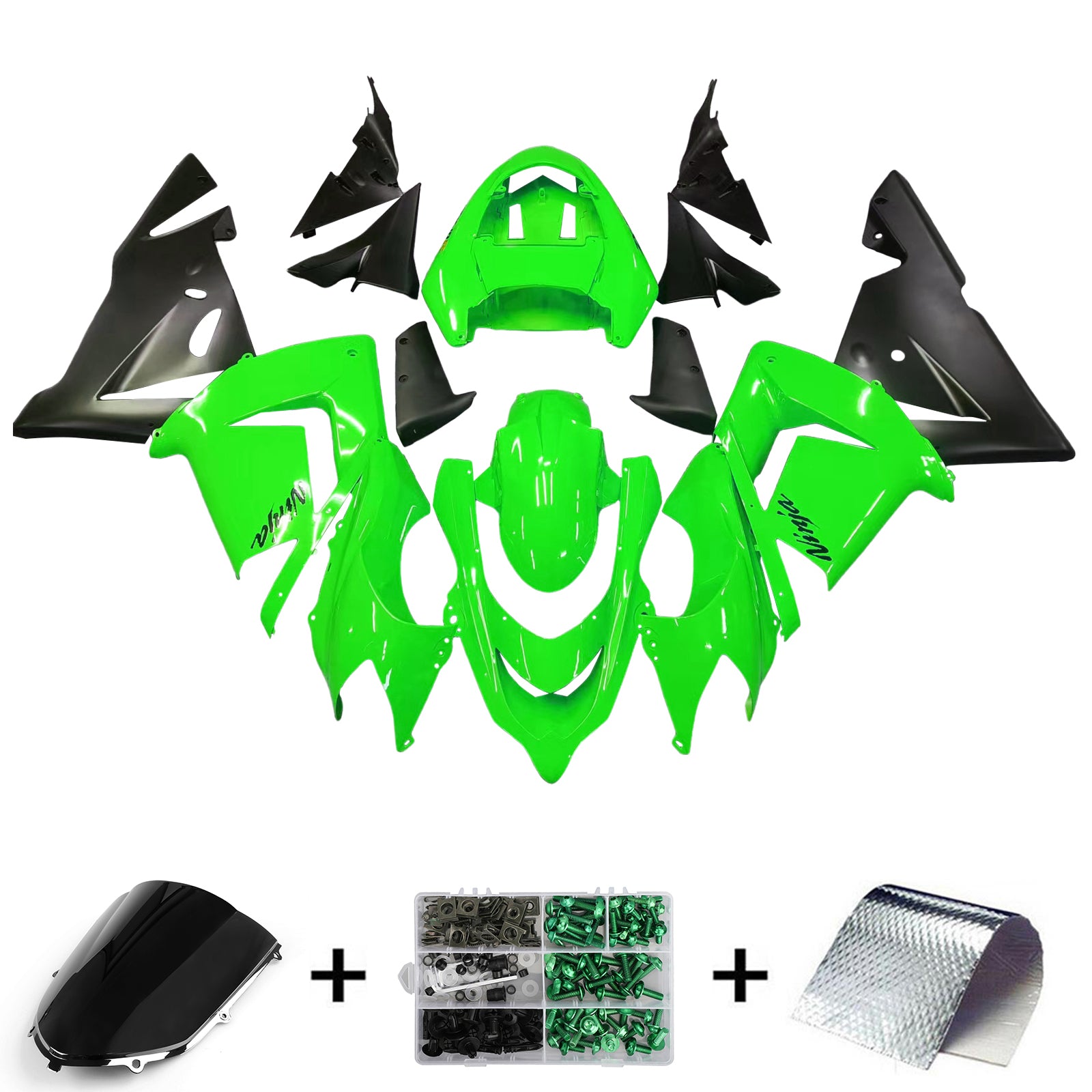 Amotopart 2004-2005 Kawasaki ZX10R Kit de carenado verde y negro