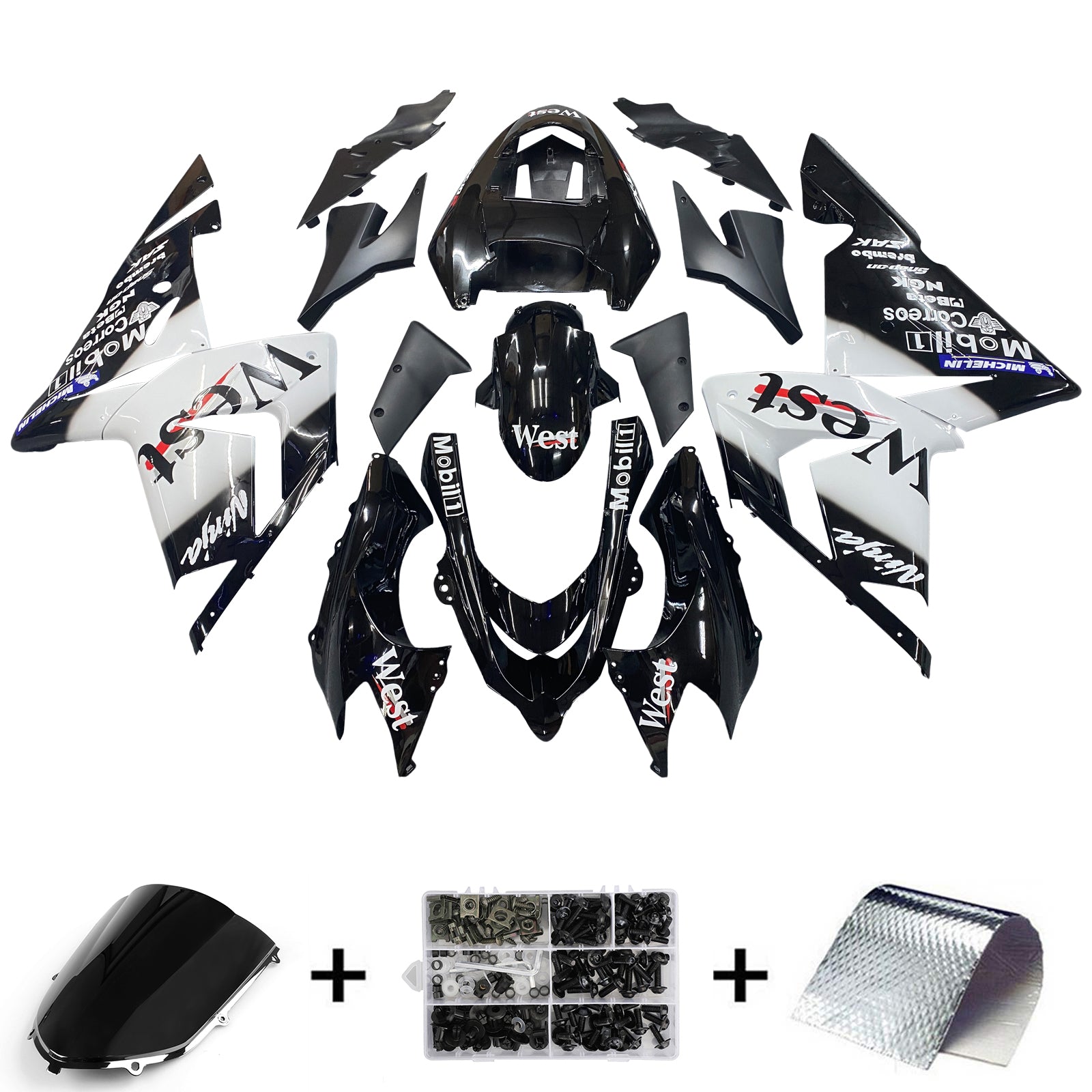 Amotopart 2004-2005 Kawasaki ZX10R bianco e nero con kit carenatura logo