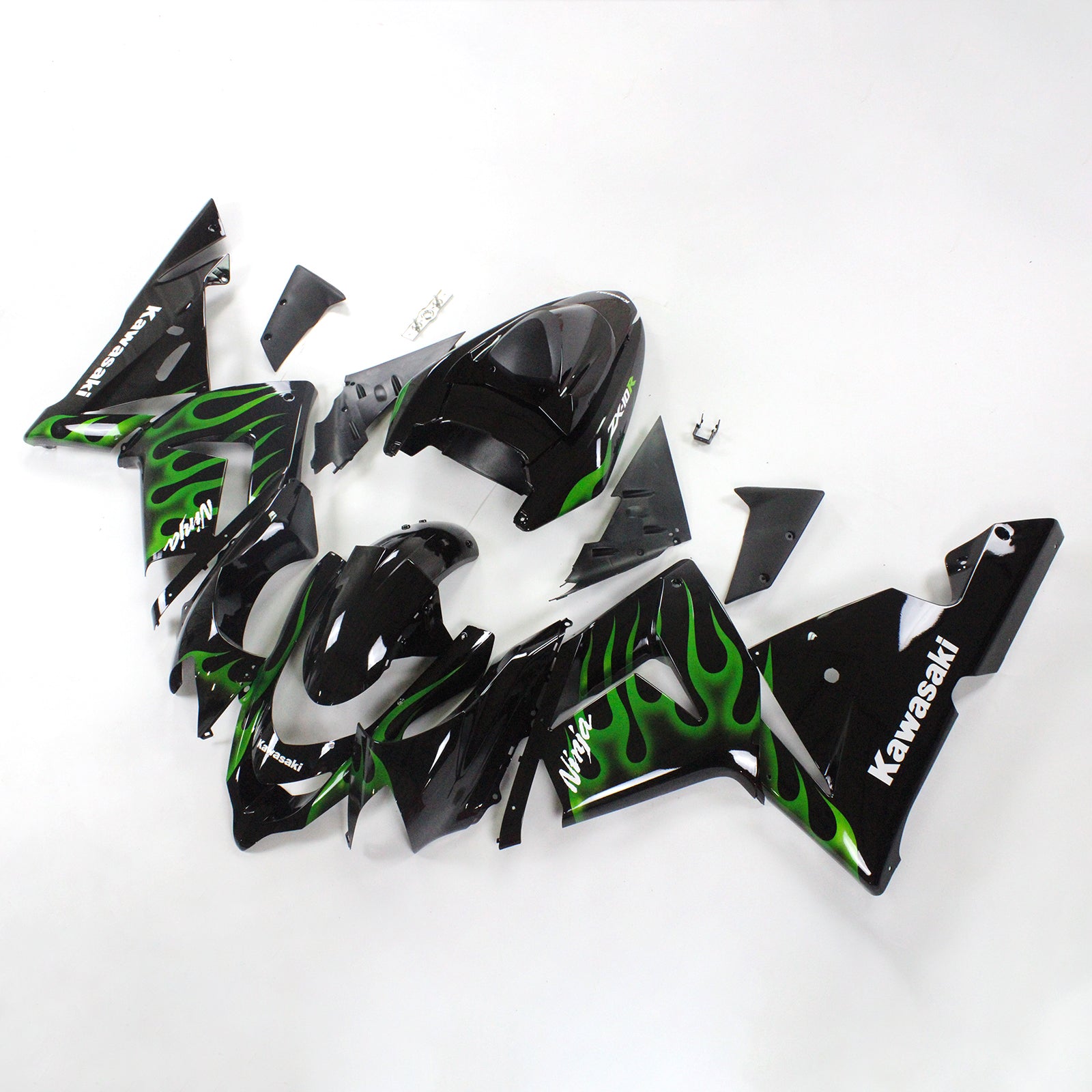 Amotopart Kawasaki 2004-2005 ZX10R Black With Green Line Fairing Kit