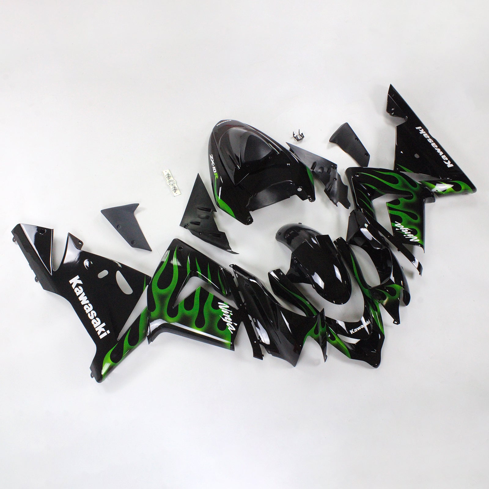 Amotopart Kawasaki 2004-2005 ZX10R negro con kit de carenado de línea verde