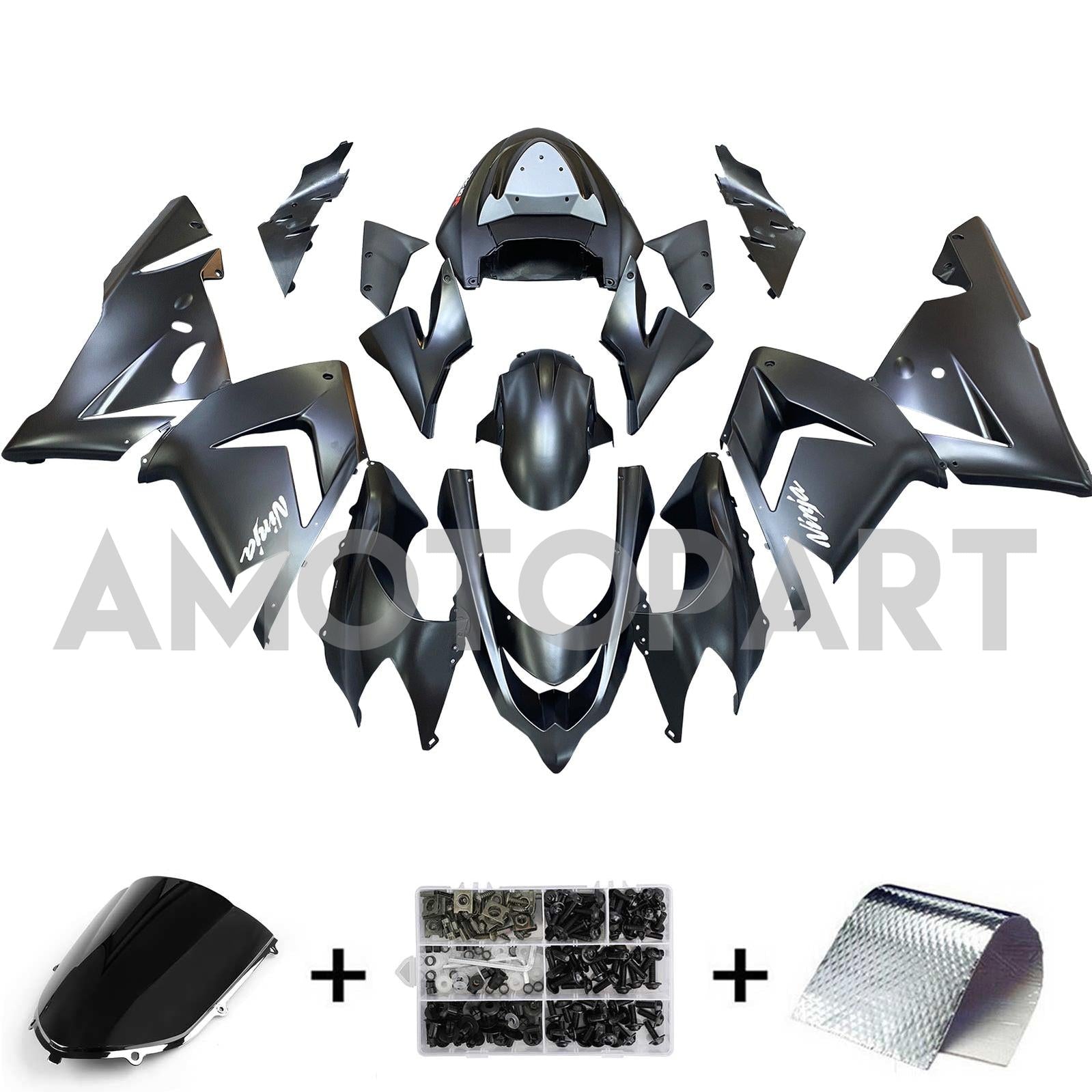 Amotopart Kawasaki 2004-2005 ZX10R Matte Black Fairing Kit