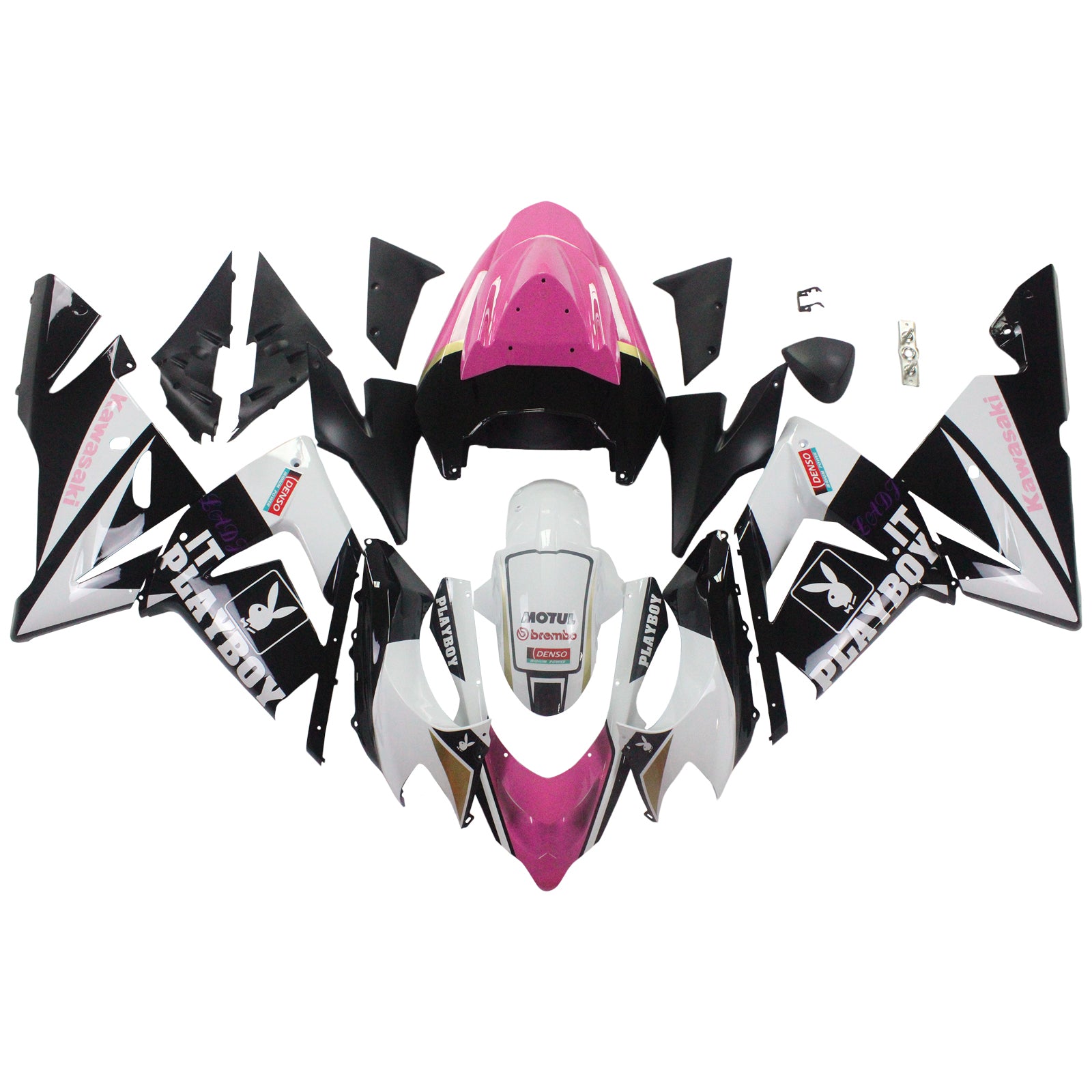 Amotopart Kawasaki 2004–2005 ZX10R Schwarz Pink Playboy Verkleidungsset