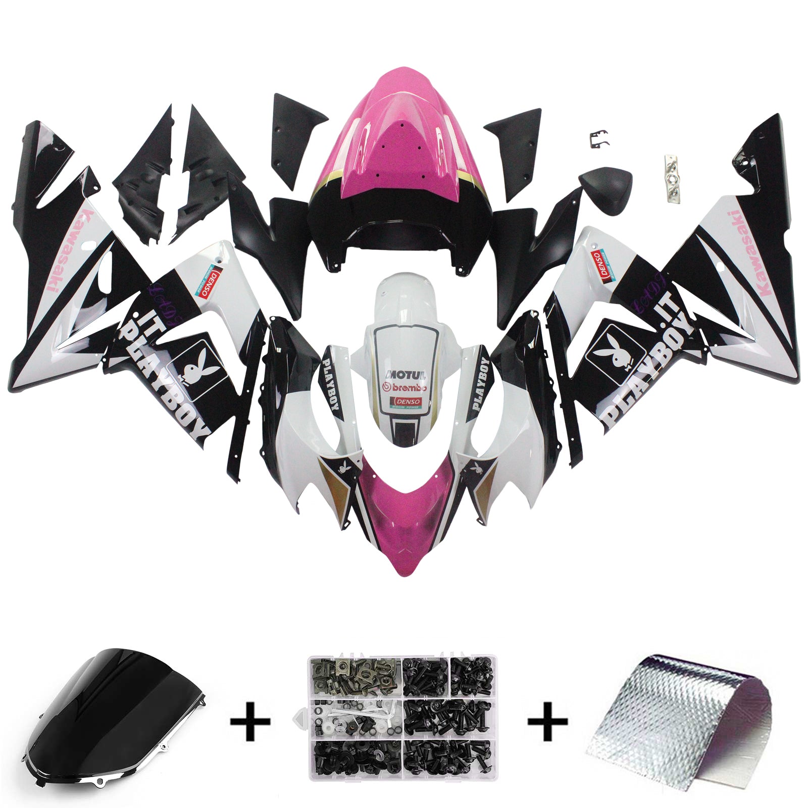 Amotopart Kawasaki 2004-2005 ZX10R Kit de carenado Playboy negro rosa