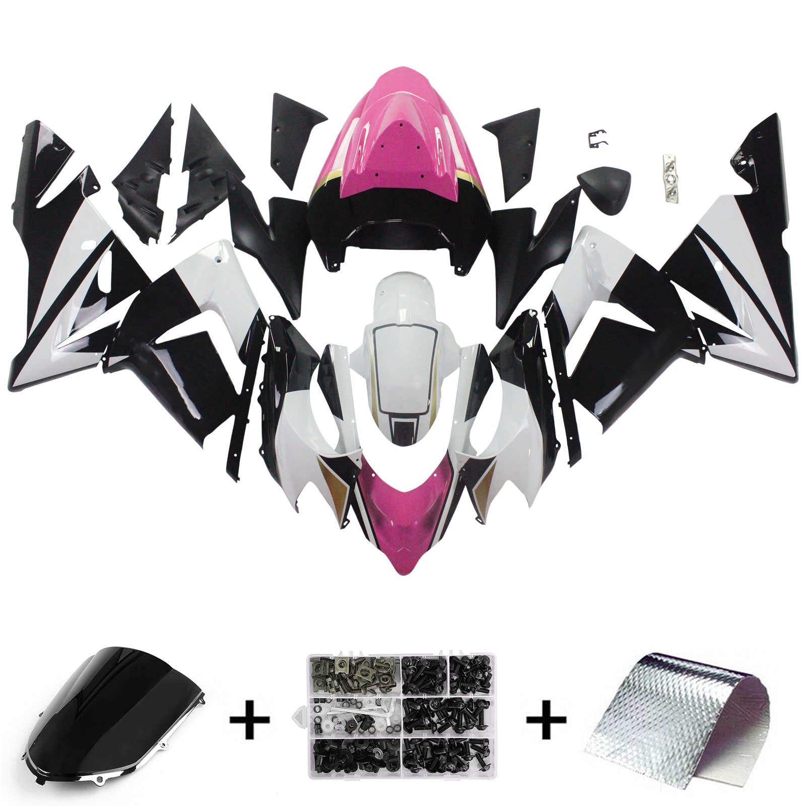 Amotopart Kawasaki 2004-2005 ZX10R Black Pink Fairing Kit
