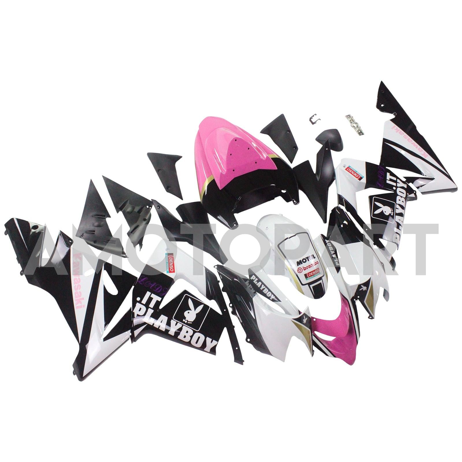 Amotopart Kawasaki 2004-2005 ZX10R Black Pink Playboy Abzugskit
