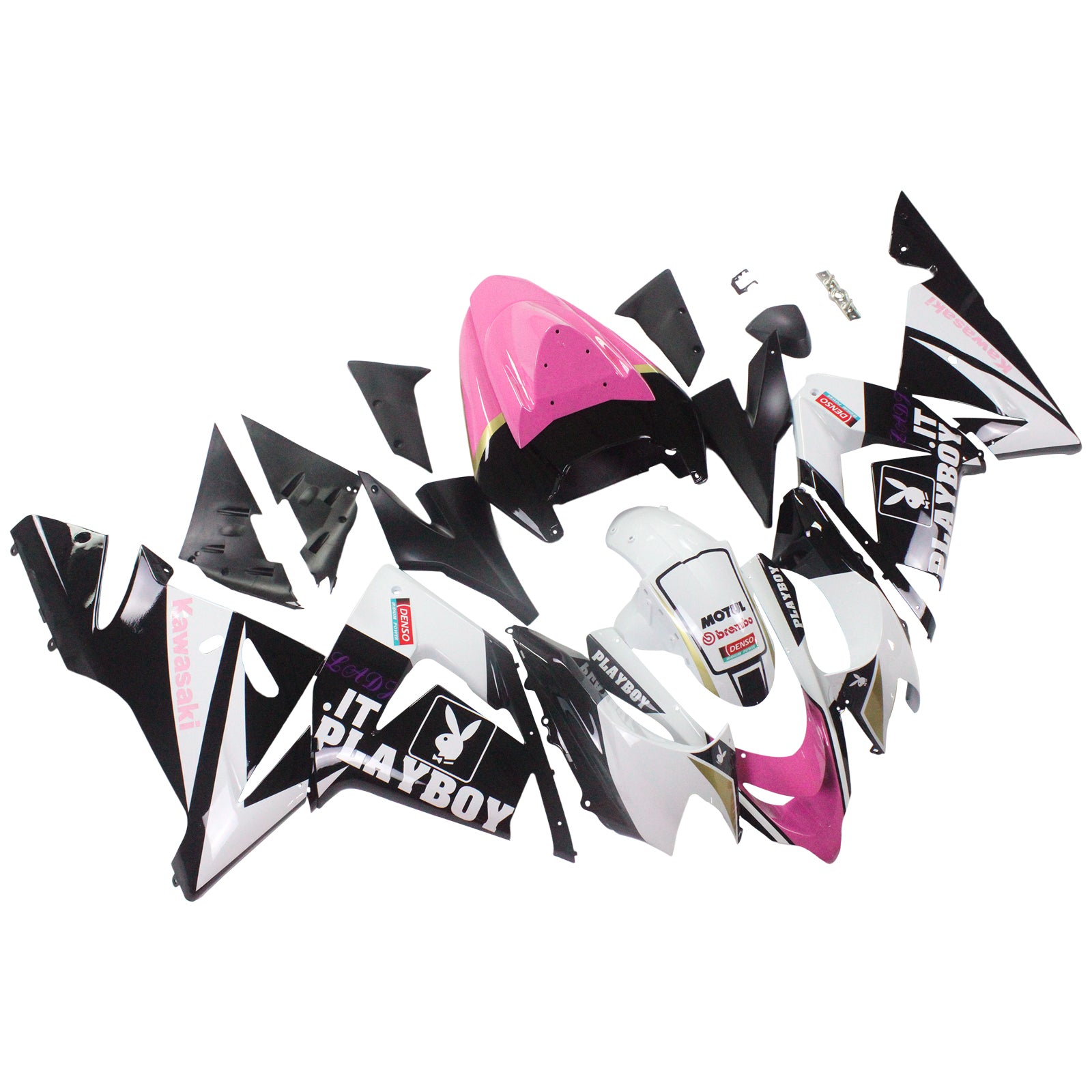 Amotopart Kawasaki 2004-2005 ZX10R Black Pink Playboy Fairing Kit