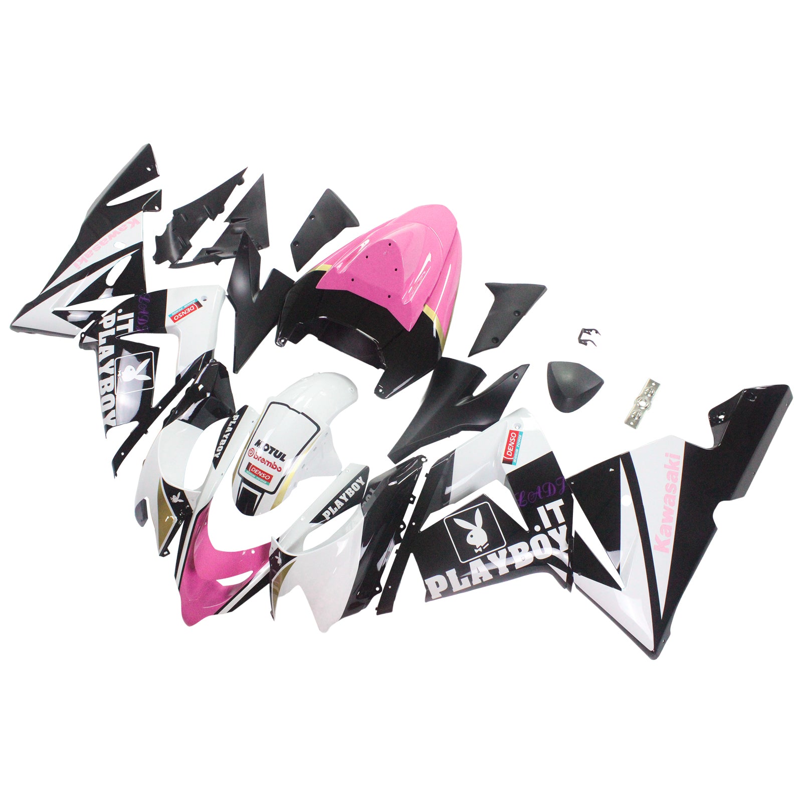 Amotopart Kawasaki 2004–2005 ZX10R Schwarz Pink Playboy Verkleidungsset