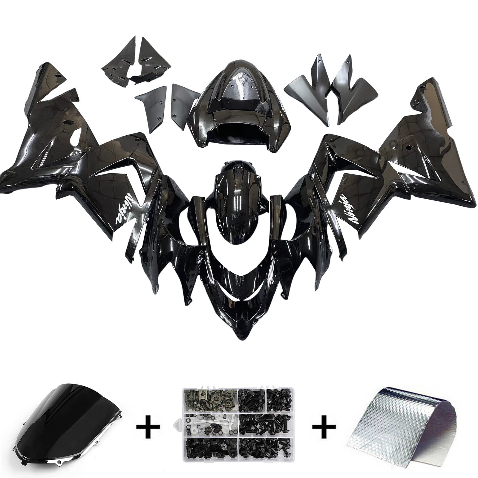 Amotopart Kawasaki 2004-2005 ZX10R Bright Black Fairing Kit