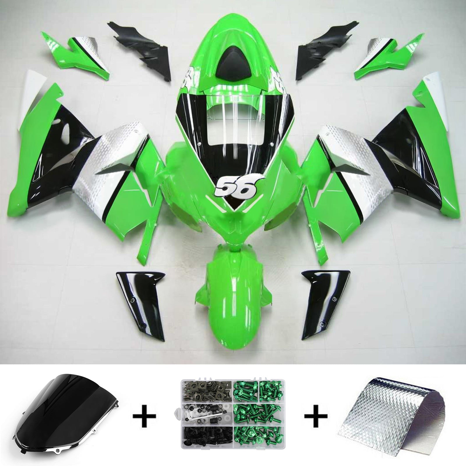 Amotopart Kawasaki 2004-2005 ZX10R Green No.56 Fairing Kit