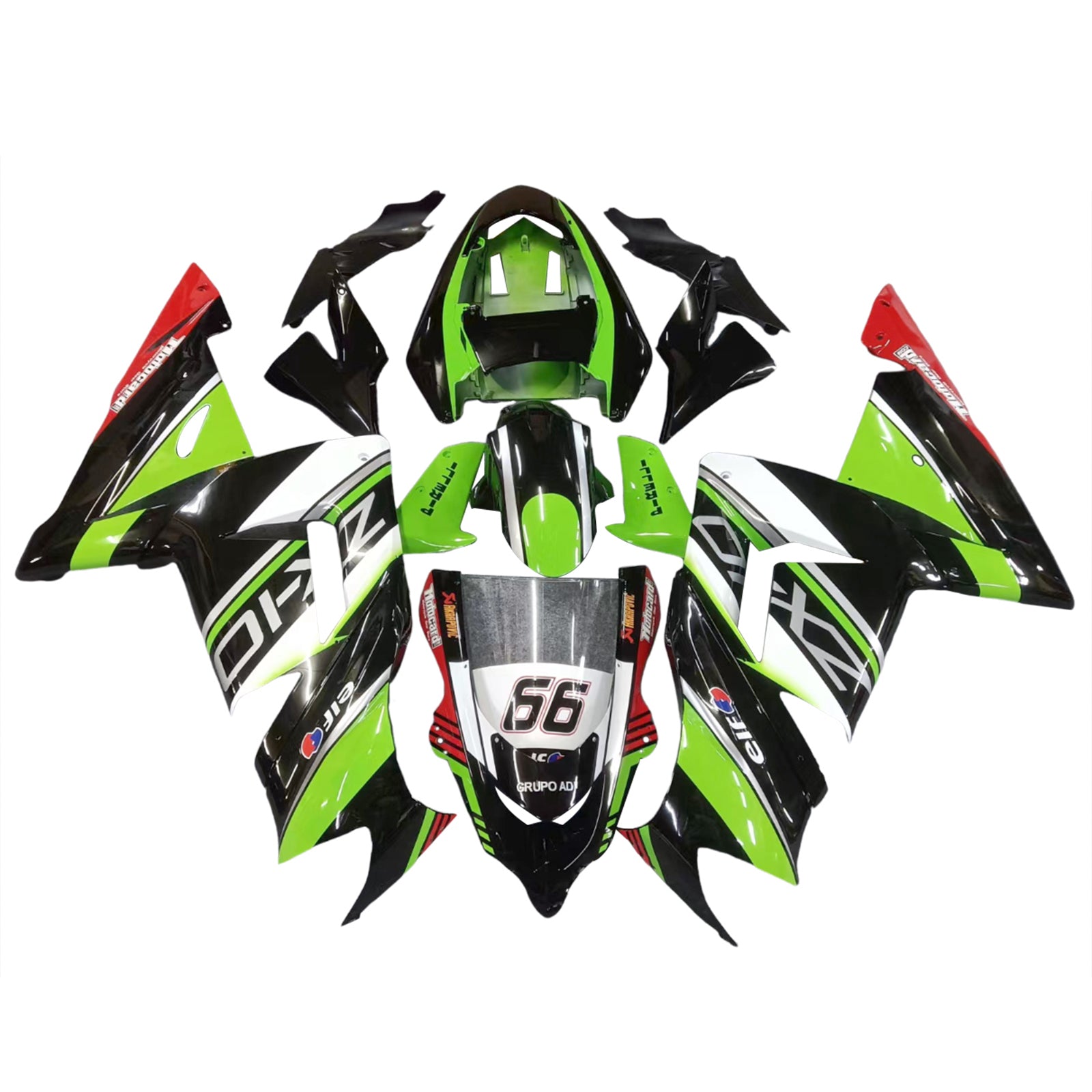Amotopart Kawasaki 2004-2005 ZX10R White Black Green Fairing Kit
