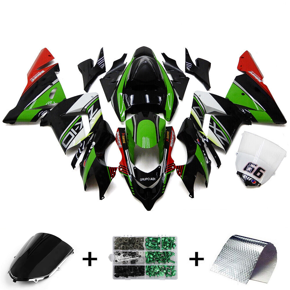 Amotopart Kawasaki 2004-2005 ZX10R White Black Green Fairing Kit