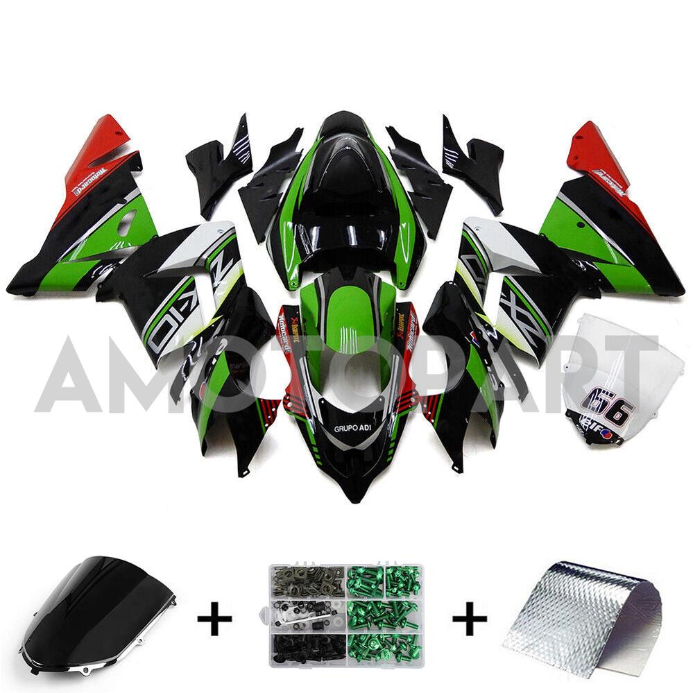 Amotopart Kawasaki 2004-2005 ZX10R White Black Green Fairing Kit
