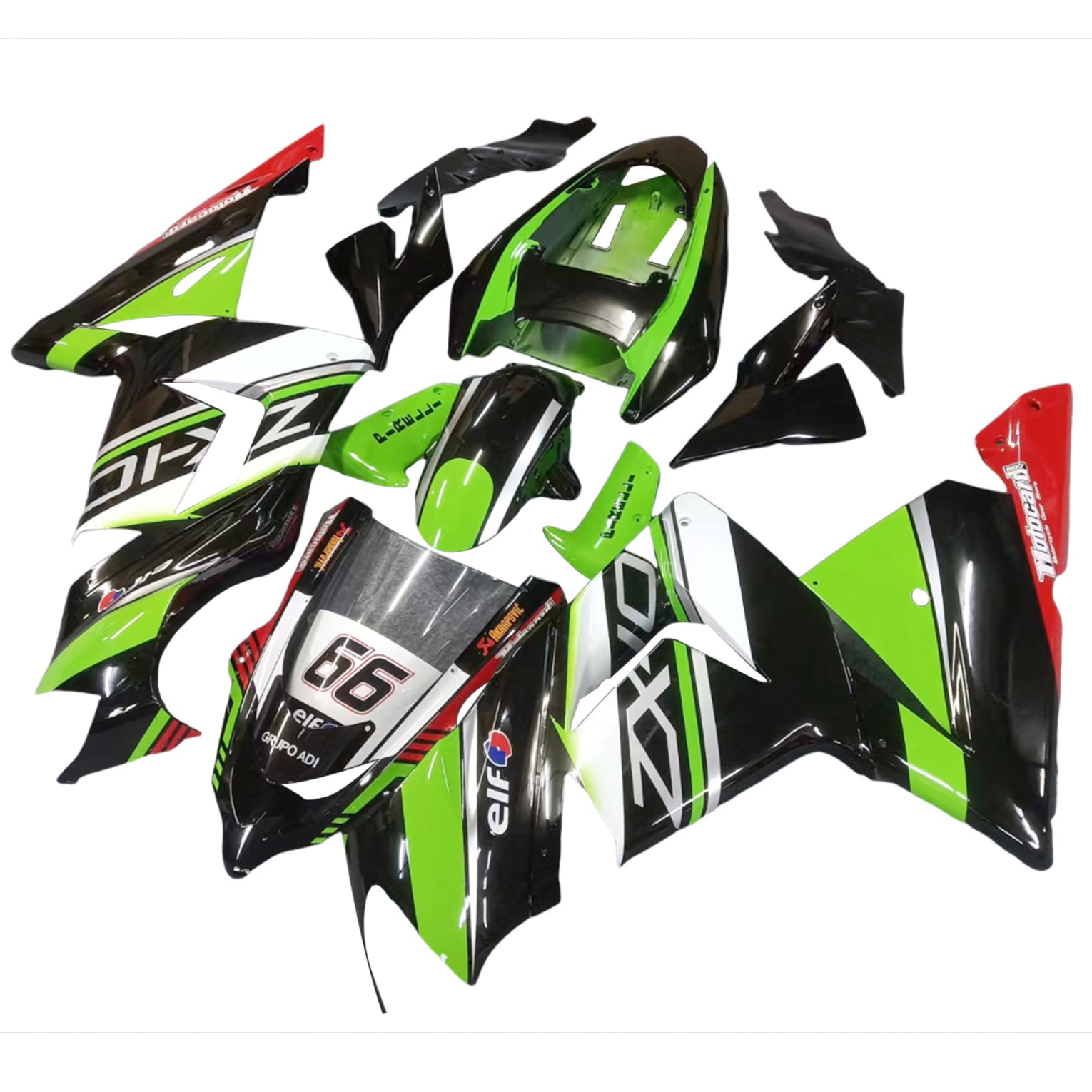 Amotopart Kawasaki 2004-2005 ZX10R White Black Green Fairing Kit