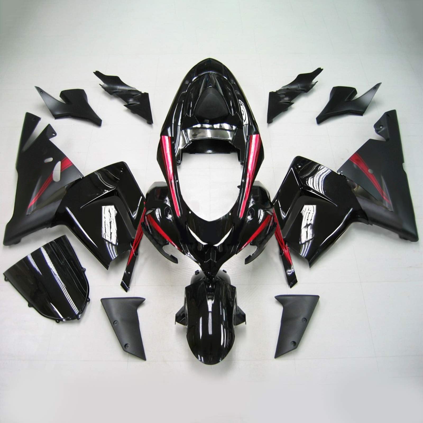 Amotopart Kawasaki 2004-2005 ZX10R Black With Red Logos Fairing Kit