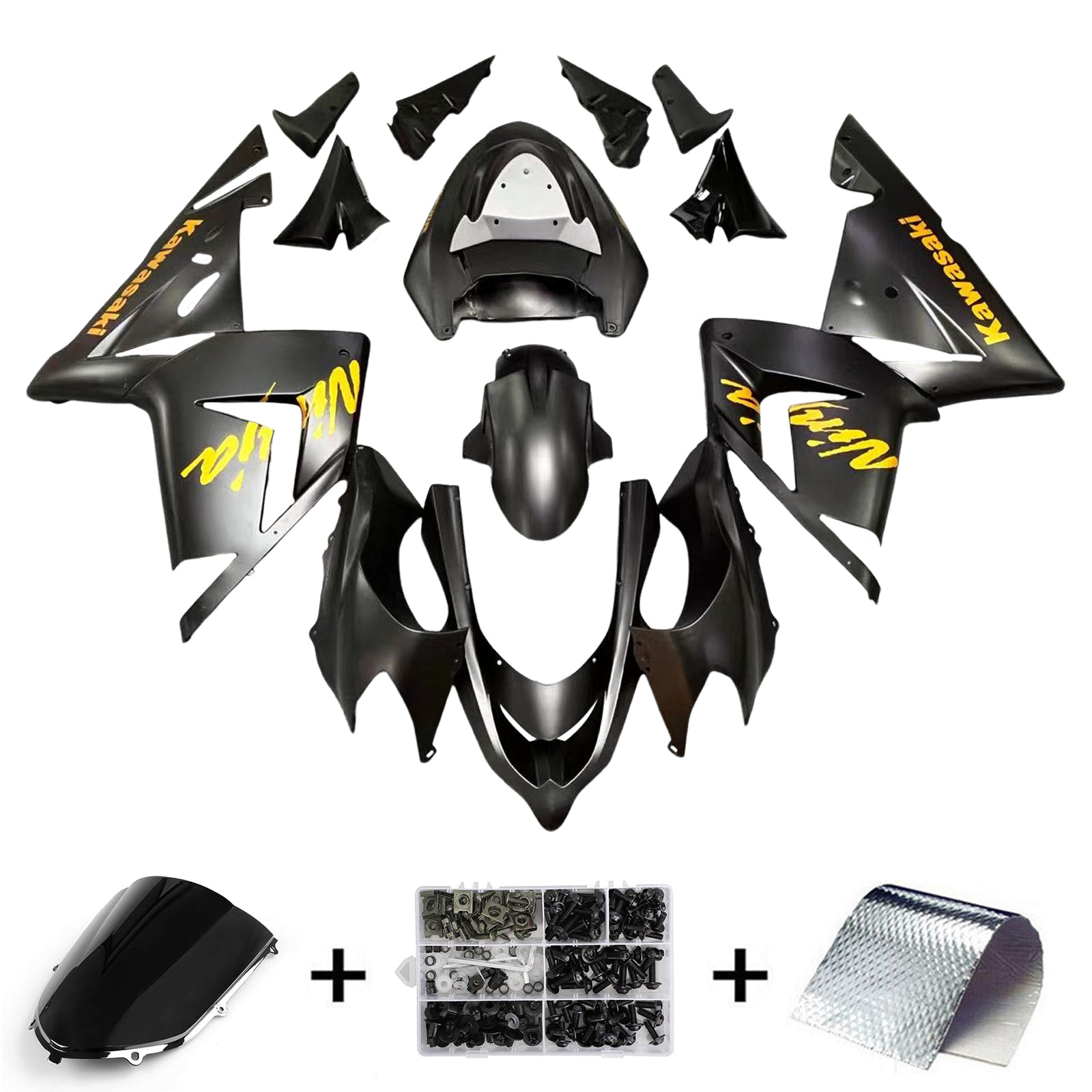 Amotopart Kawasaki 2004-2005 ZX10R Black With Golden Logos Fairing Kit