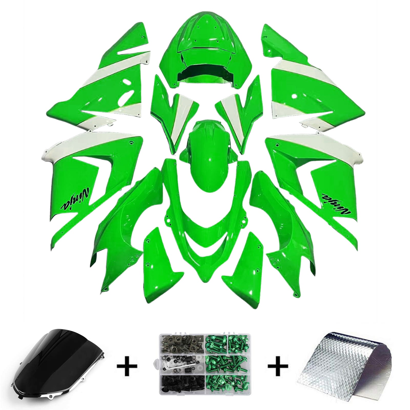 Amotopart Kawasaki 2004-2005 Kit de carénage vert blanc ZX10R