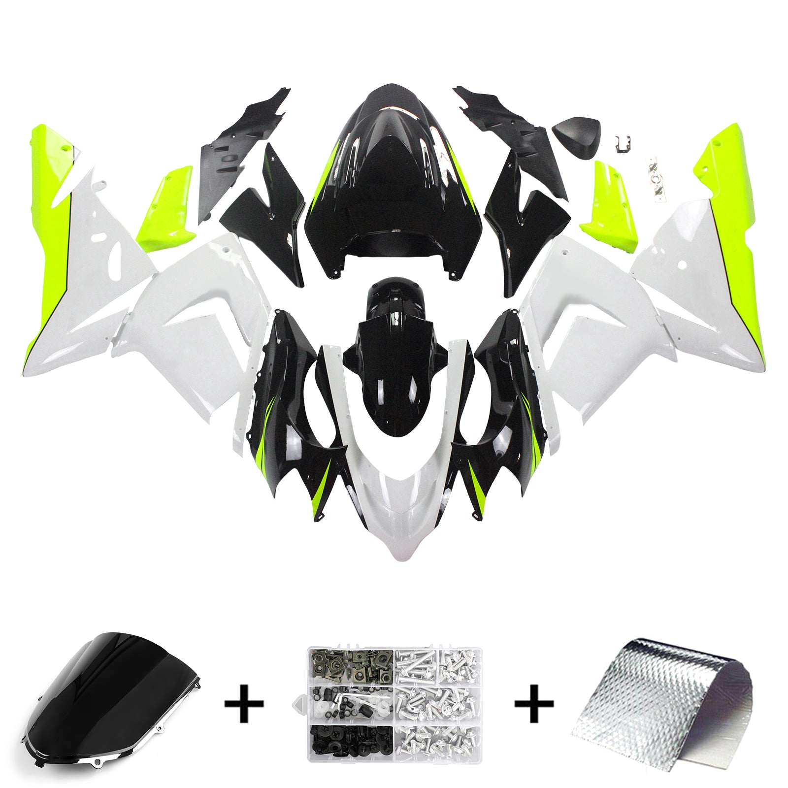Amotopart Kawasaki 2004-2005 ZX10R White Yellow Fairing Kit