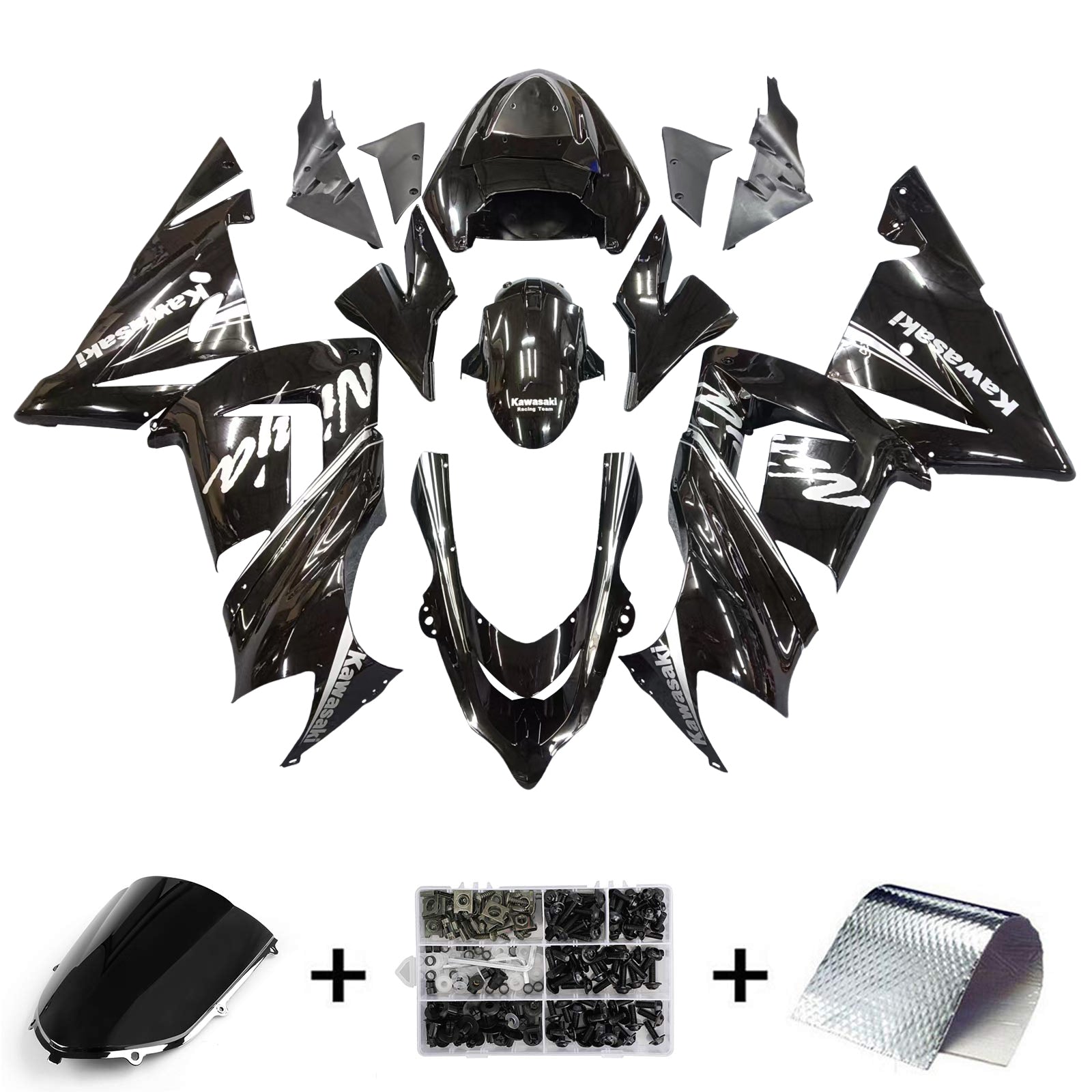 Amotopart Kawasaki 2004-2005 ZX10R Black Mix White Fairing Kit