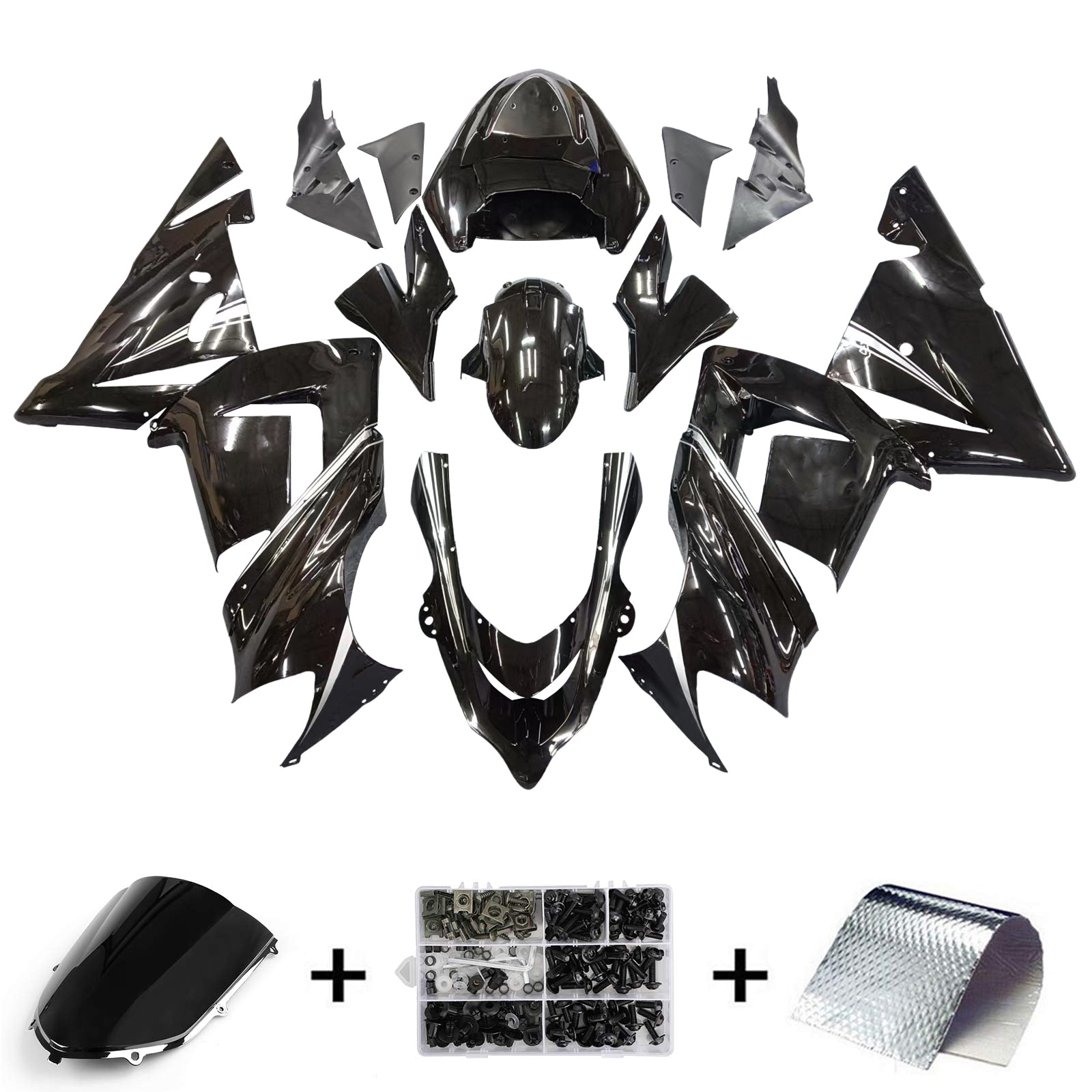 Amotopart Kawasaki 2004-2005 ZX10R Gloss Black Fairing Kit