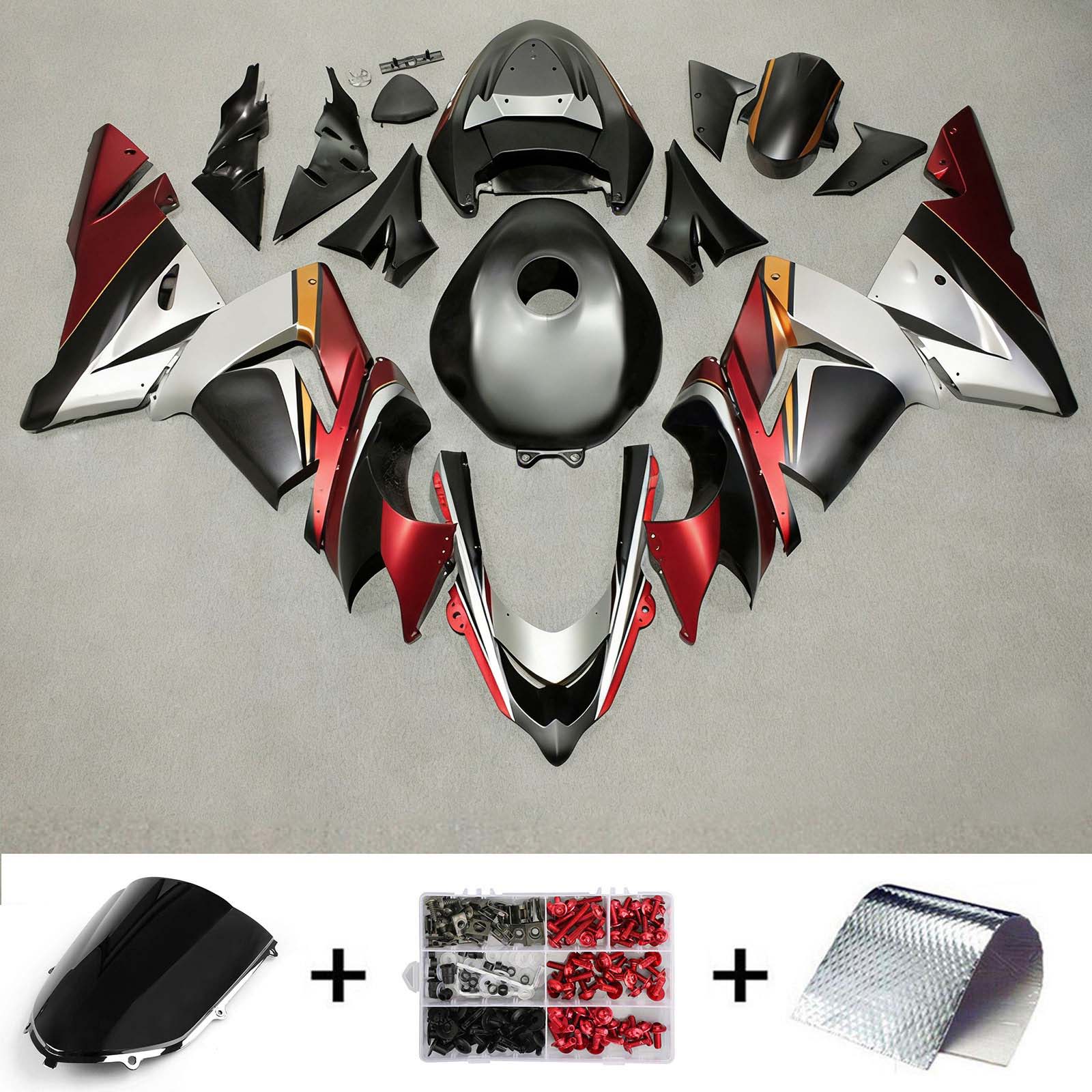 Amotopart 2004-2005 ZX10R Kawasaki Kit carena rosso opaco e argento