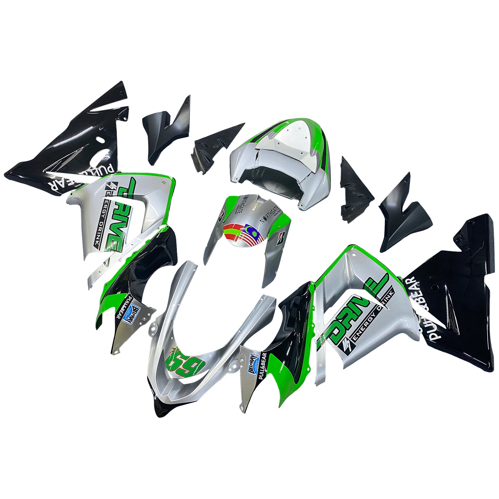 Amotopart 2004-2005 ZX10R Kawasaki Green&Silver Fairing Kit