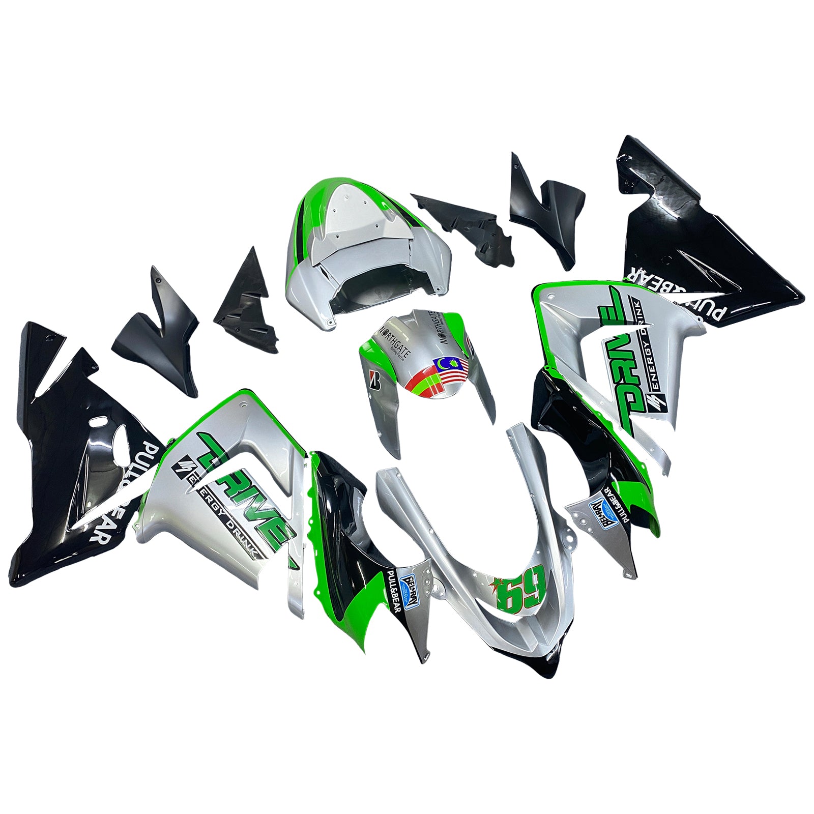 Amotopart 2004-2005 ZX10R Kawasaki Green&Silver Fairing Kit