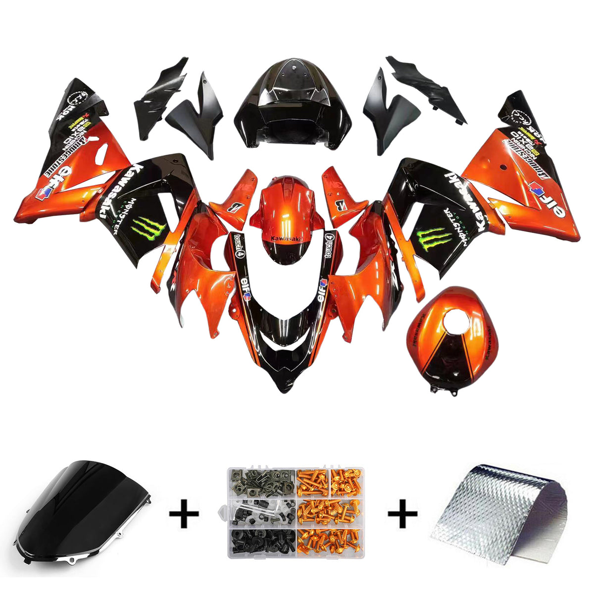 Amotopart 2004-2005 ZX10R Kawasaki Kit de carénage orange et noir