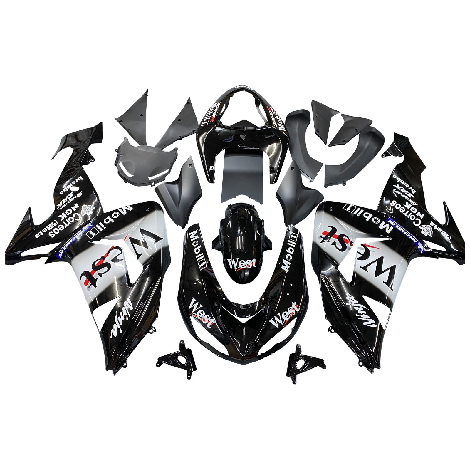 Amotopart Kawasaki ZX10R 2006-2007 Kit de carenado con logotipos en blanco y negro