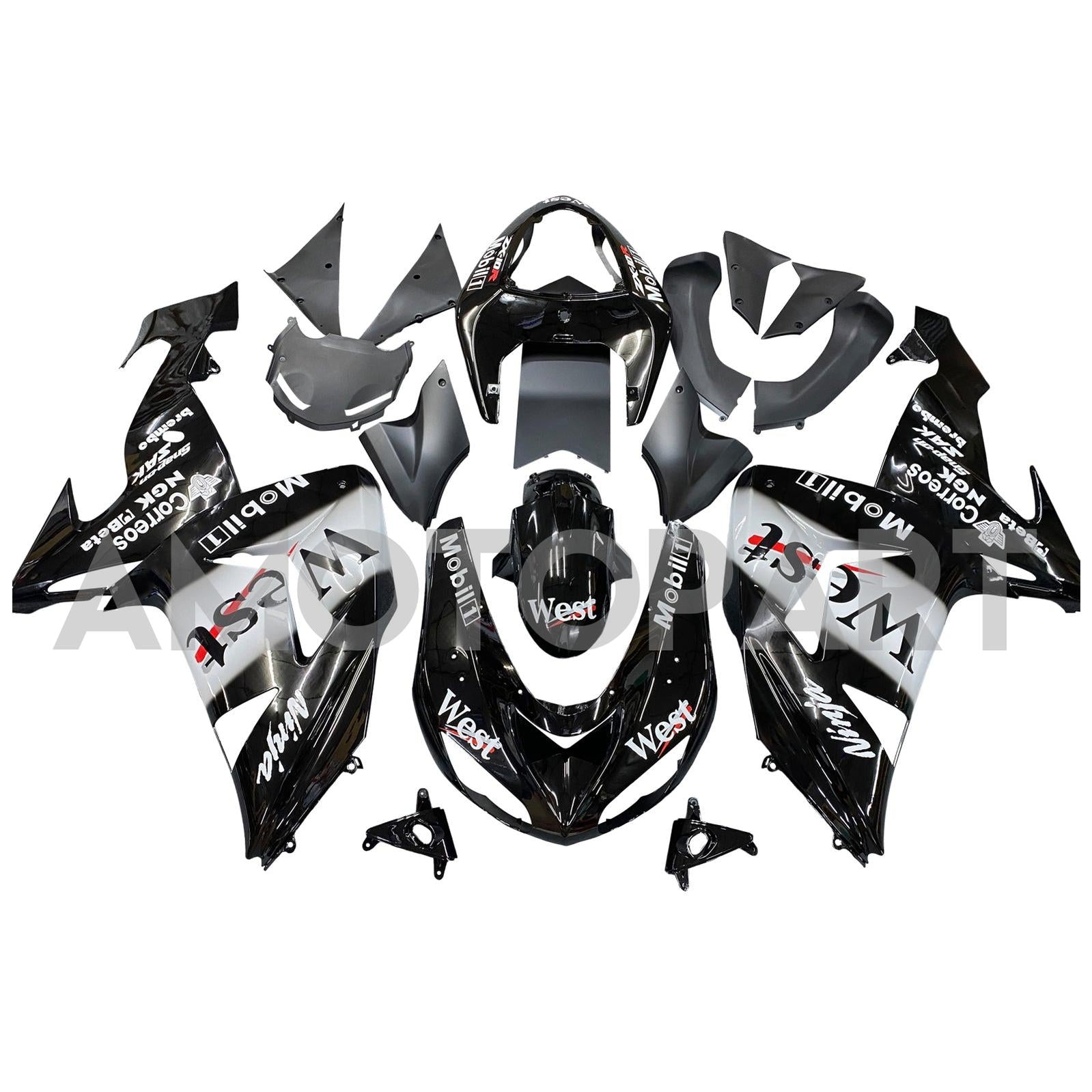 Amotopart Kawasaki ZX10R 2006-2007 Black&White logos Fairing Kit