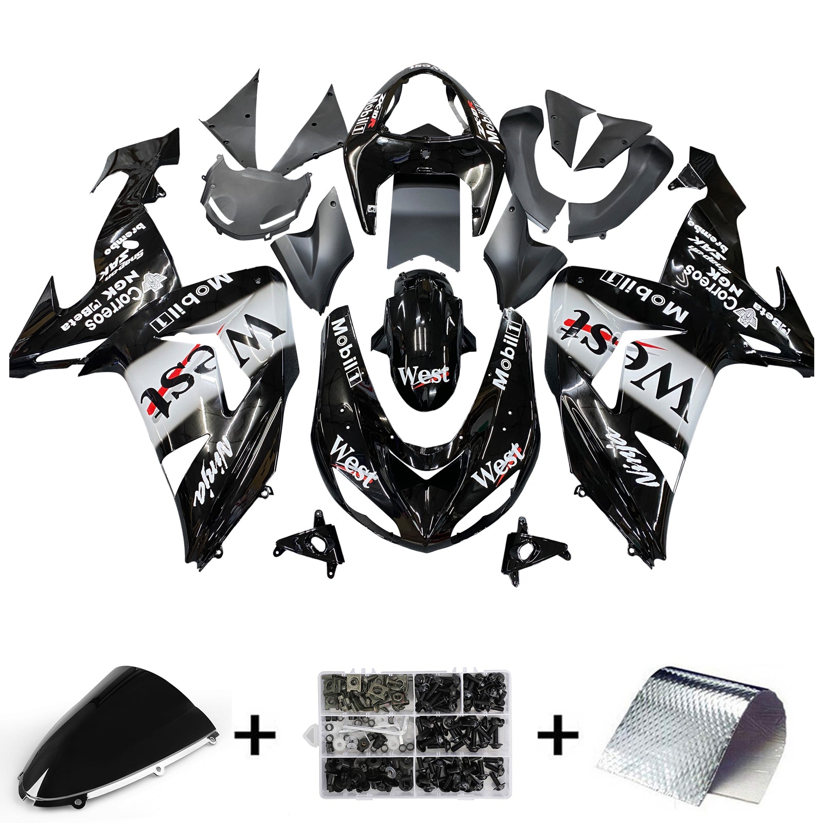 Amotopart Kawasaki ZX10R 2006-2007 Black&White Fairing Kit