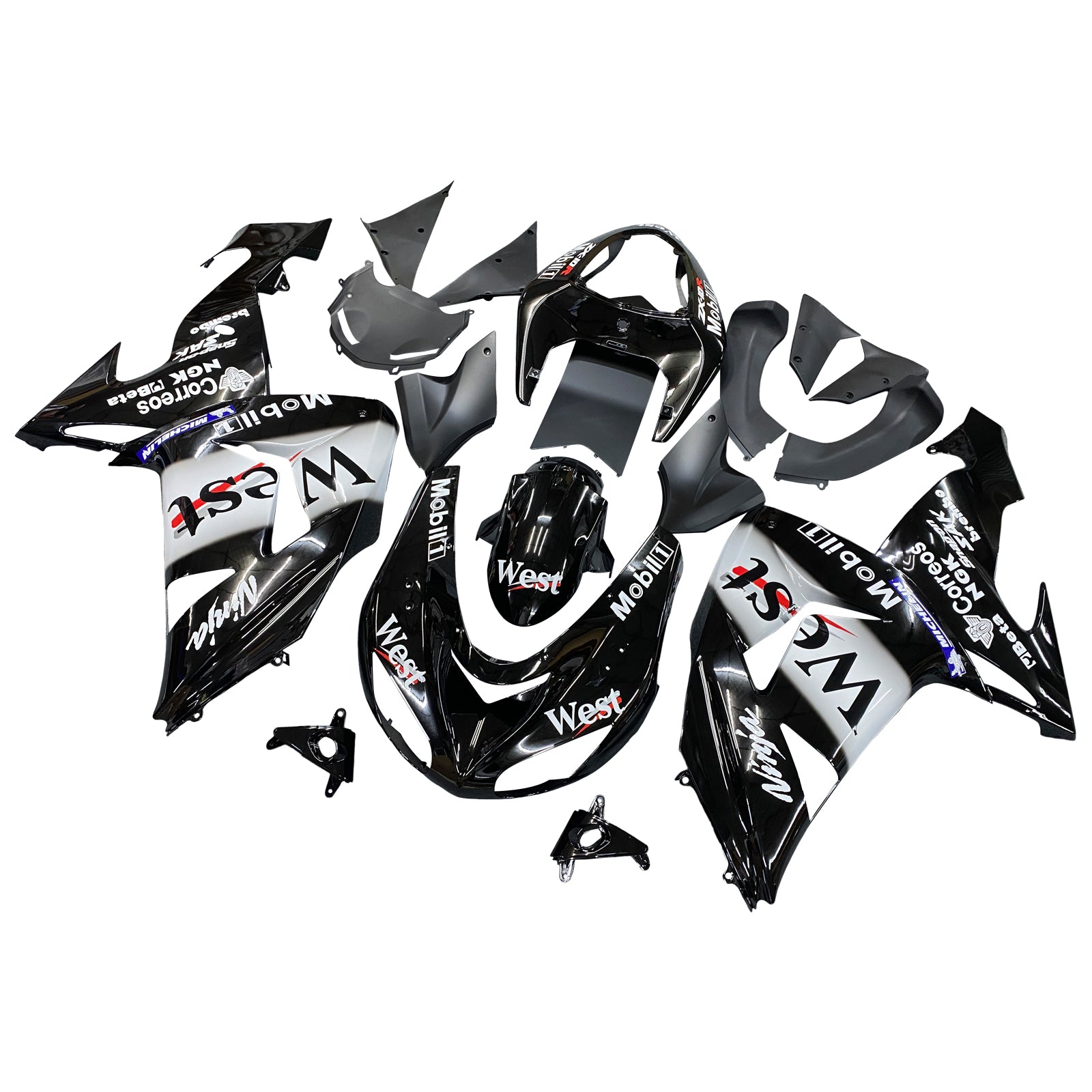 Kit de carénage Amotopart Kawasaki ZX10R 2006-2007 logos noir et blanc