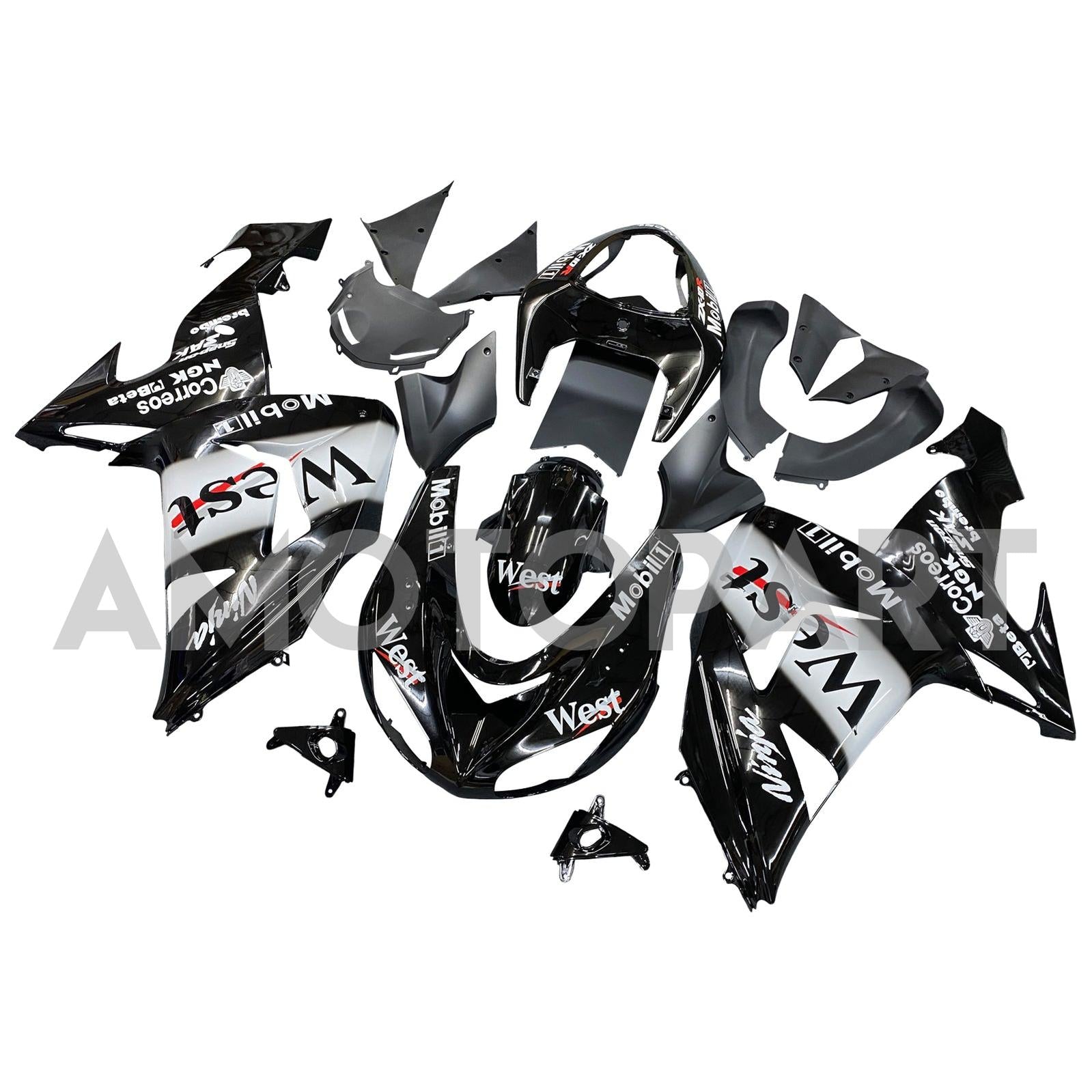 Amotopart Kawasaki ZX10R 2006-2007 Black&White logos Fairing Kit