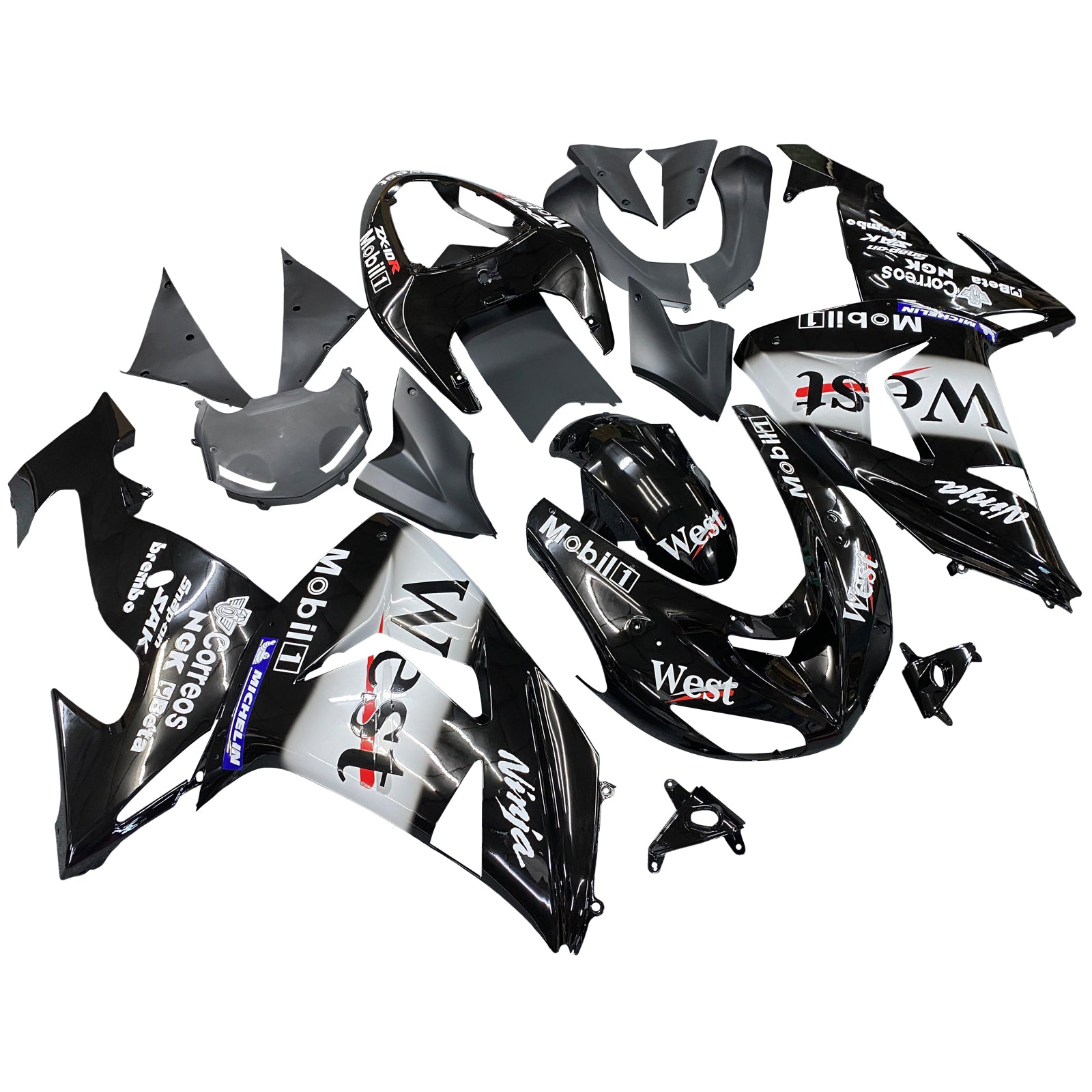 Kit de carénage Amotopart Kawasaki ZX10R 2006-2007 logos noir et blanc