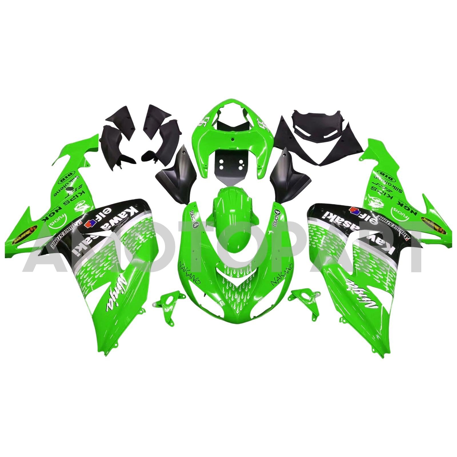 Amotopart 2006-2007 Kawasaki ZX10R Green&Black Fairing Kit