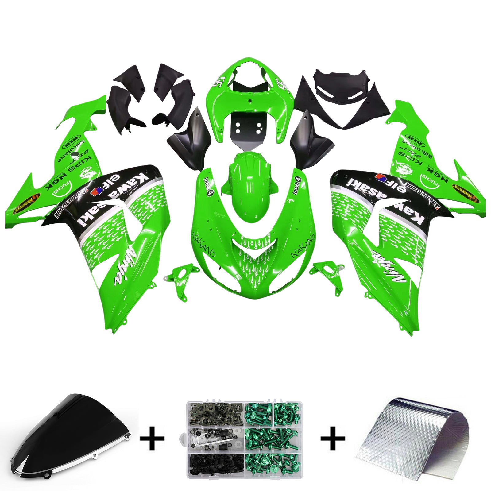 Amotopart 2006-2007 Kawasaki ZX10R Kit de carenado verde y negro