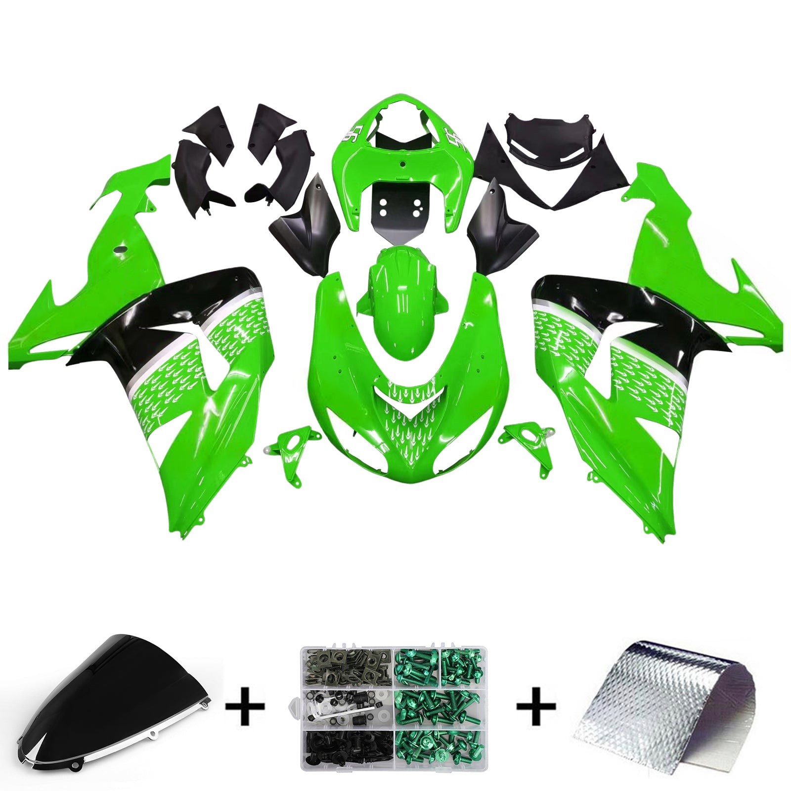 Kit carena Amotopart 2006-2007 Kawasaki ZX10R verde e nero