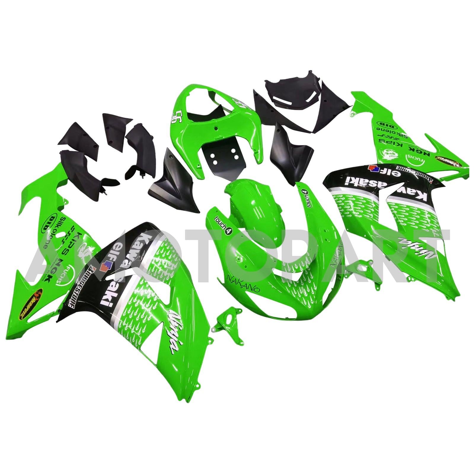 Amotopart 2006-2007 Kawasaki ZX10R Green&Black Fairing Kit
