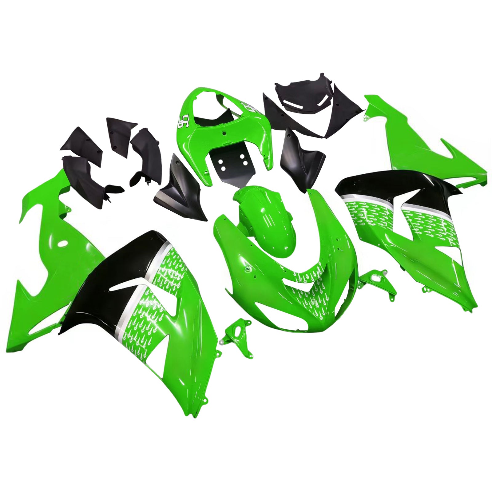 Amotopart 2006-2007 Kawasaki ZX10r Green & Black Fairing Kit