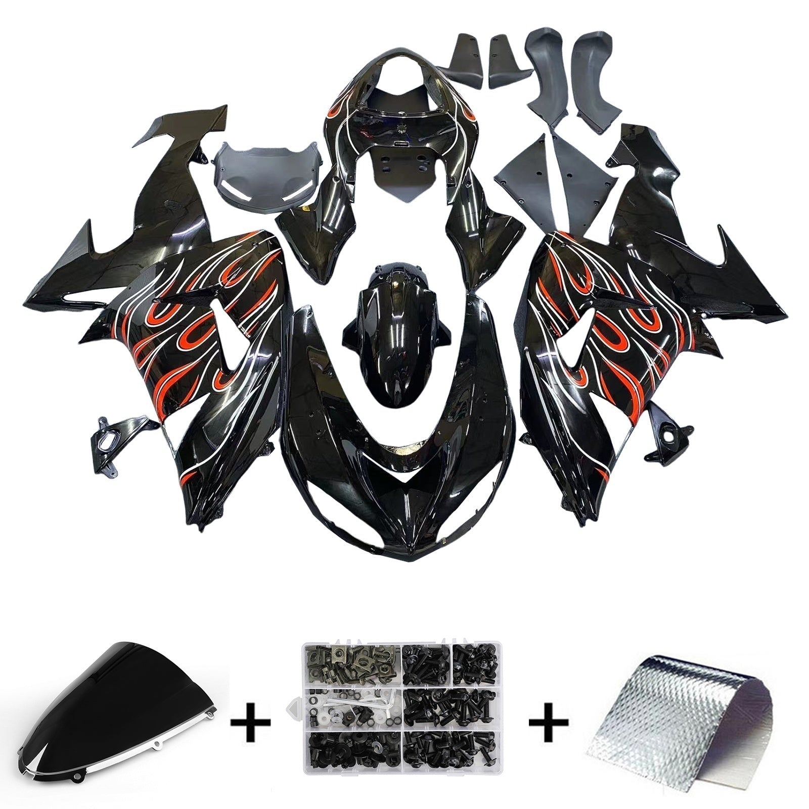Amotopart 2006-2007 Kawasaki ZX10R Black Orange Fairing Kit
