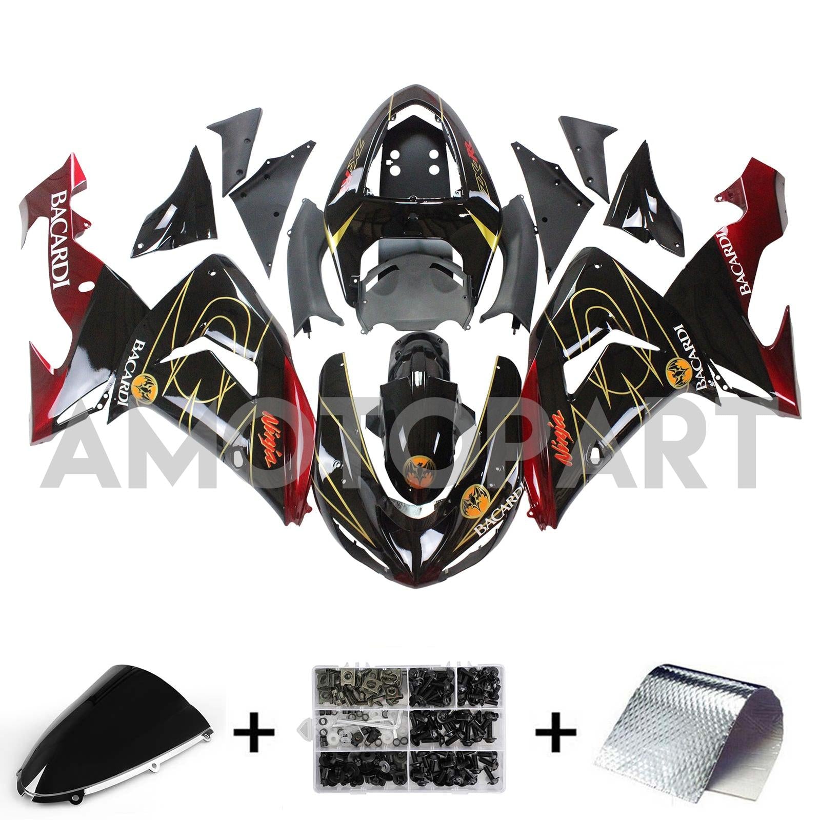 Amotopart Kawasaki ZX10R 2006-2007 Black Fairing Kit