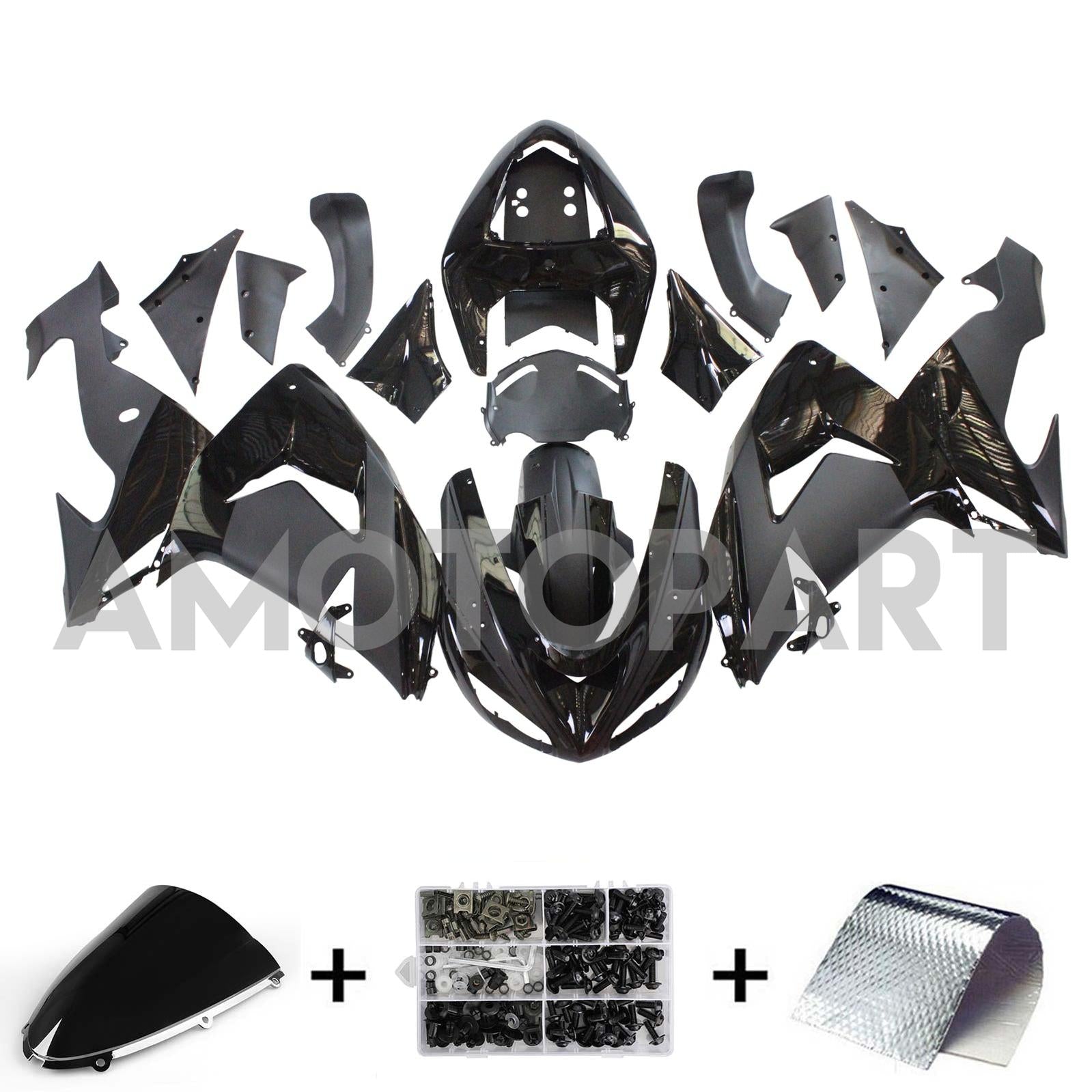 Amotopart  Kawasaki ZX10R 2006-2007 Gloss&Matt Black Fairing Kit