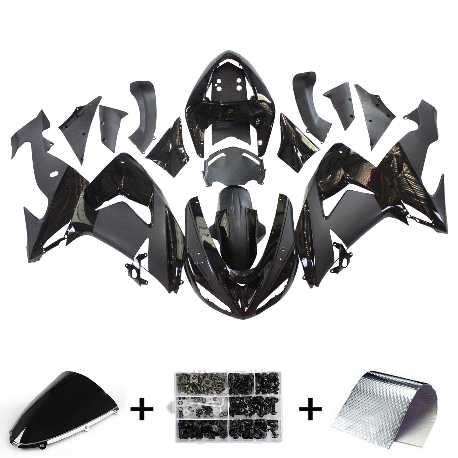 Kit de carénage Amotopart Kawasaki ZX10R 2006-2007 noir brillant et mat