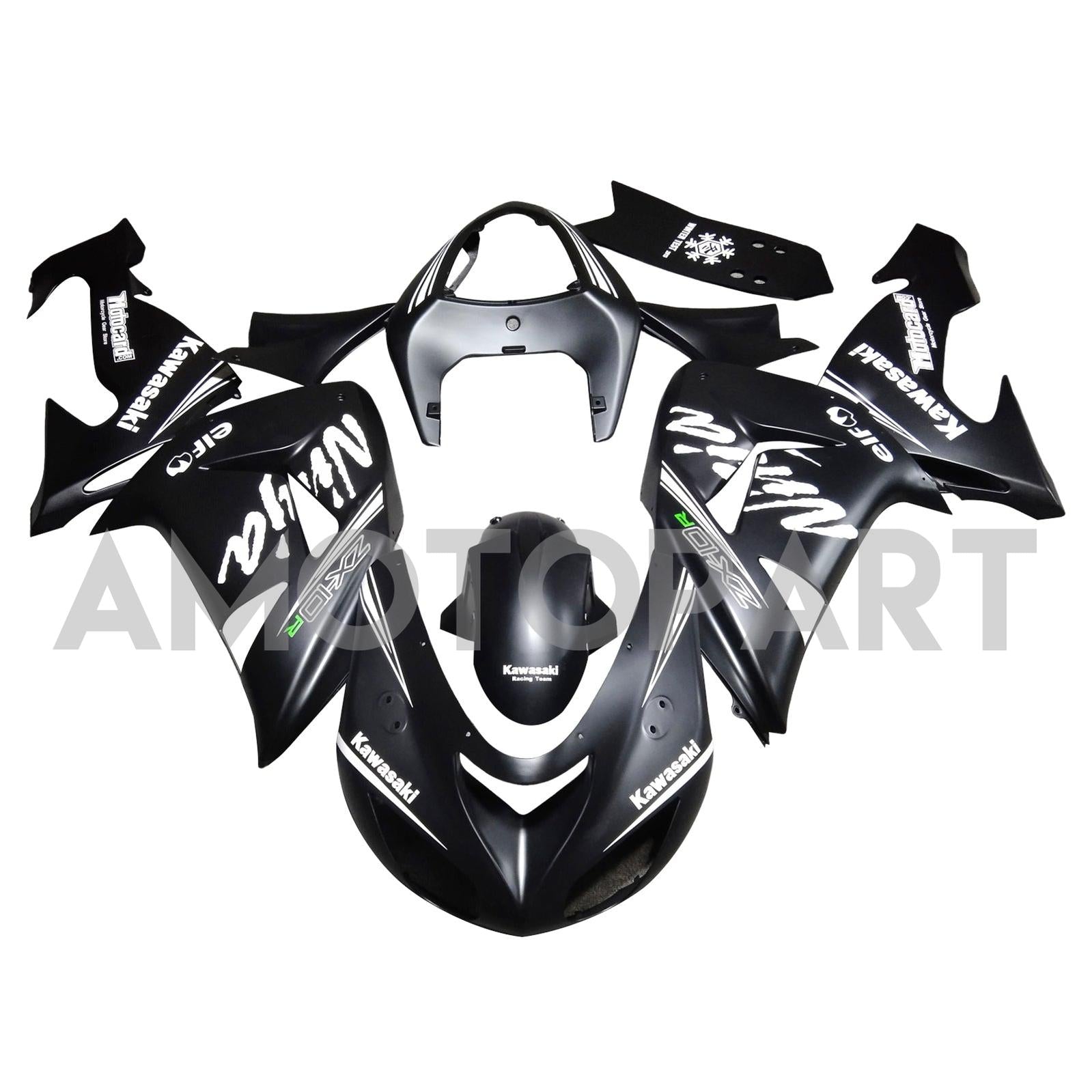 Amotopart Kawasaki ZX10R 2006-2007 Black With White Logo Fairing Kit