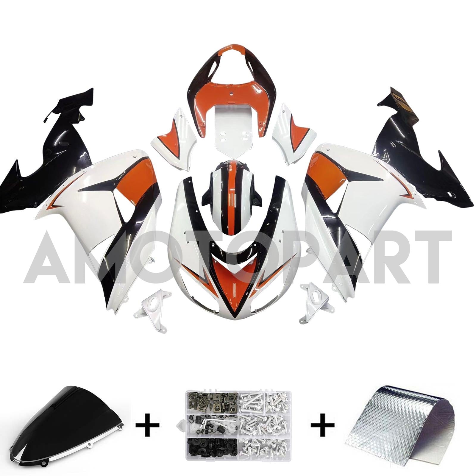Amotopart  Kawasaki ZX10R 2006-2007 White Orange Fairing Kit