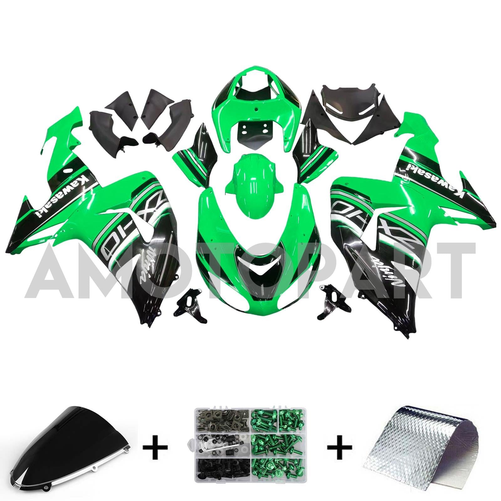 Amotopart Kawasaki ZX10R 2006-2007 グリーン ブラック フェアリングキット